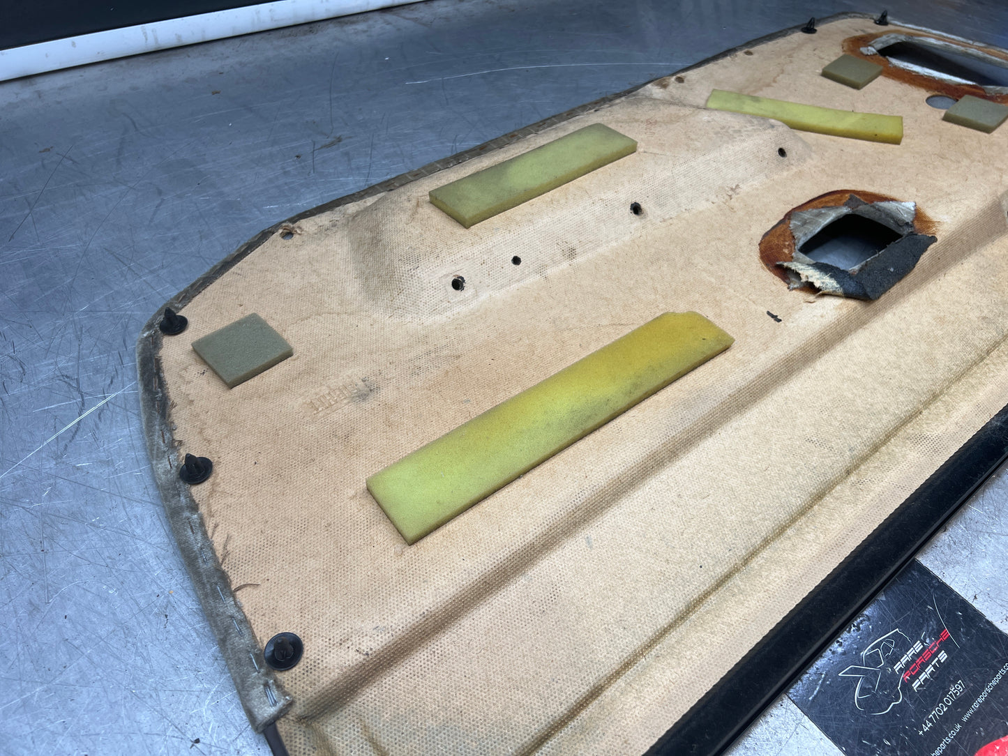 Porsche 924/944 early Porsche brown / white pinstripe door card used condition left side, Rhd, 478867011