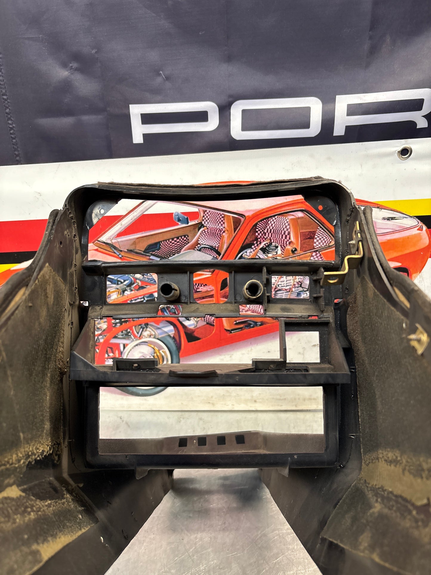 Porsche 924 centre console black, no switch holes 477857951 / 477857969 used