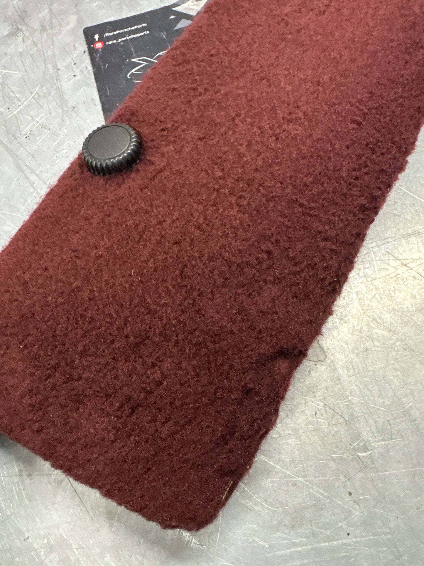 Porsche 928 burgundy carpeted Tool kit panel cover, used 92855118105