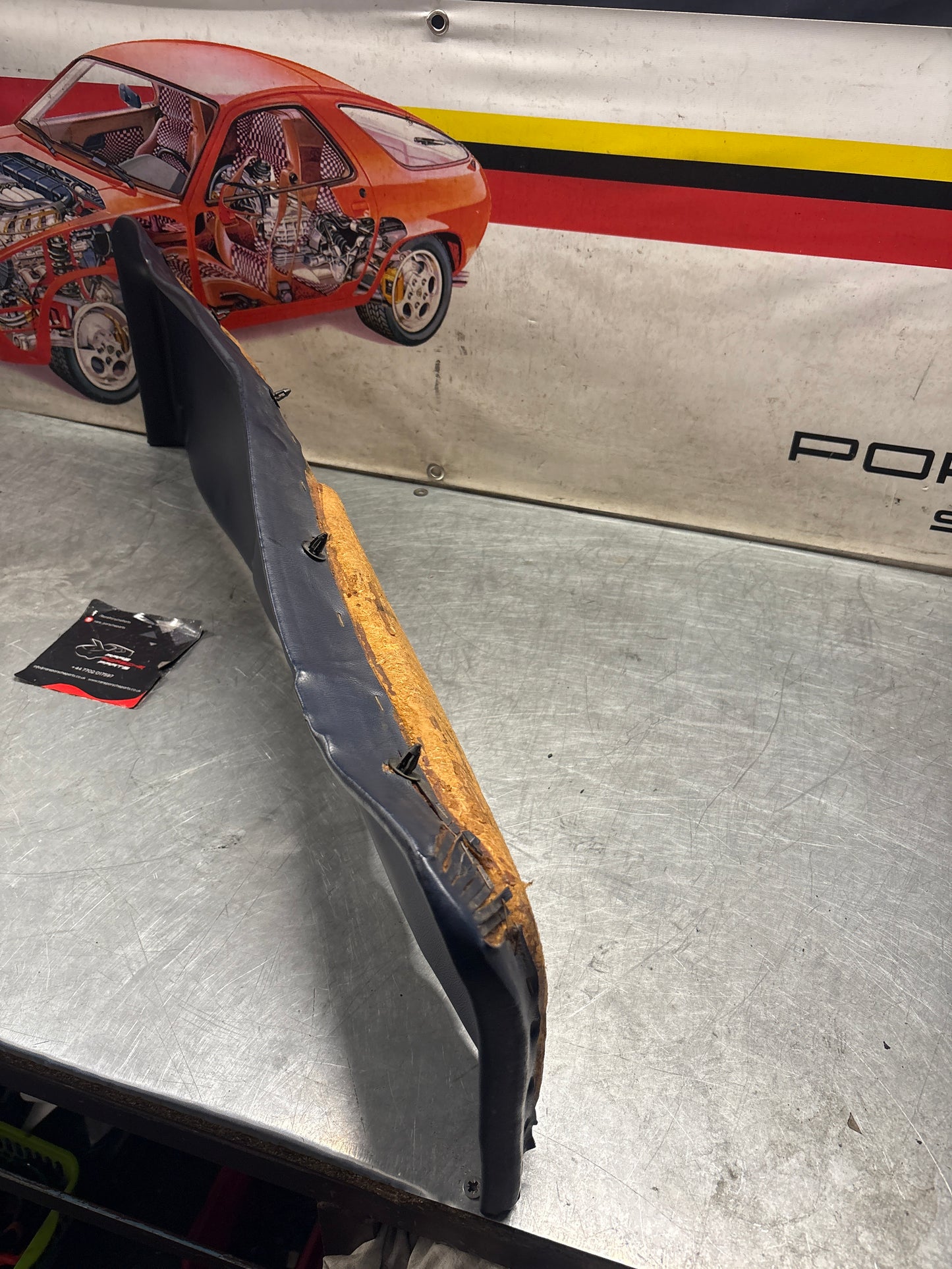 Porsche 928 sunroof mechanism cover trim, used, blue 92855552702