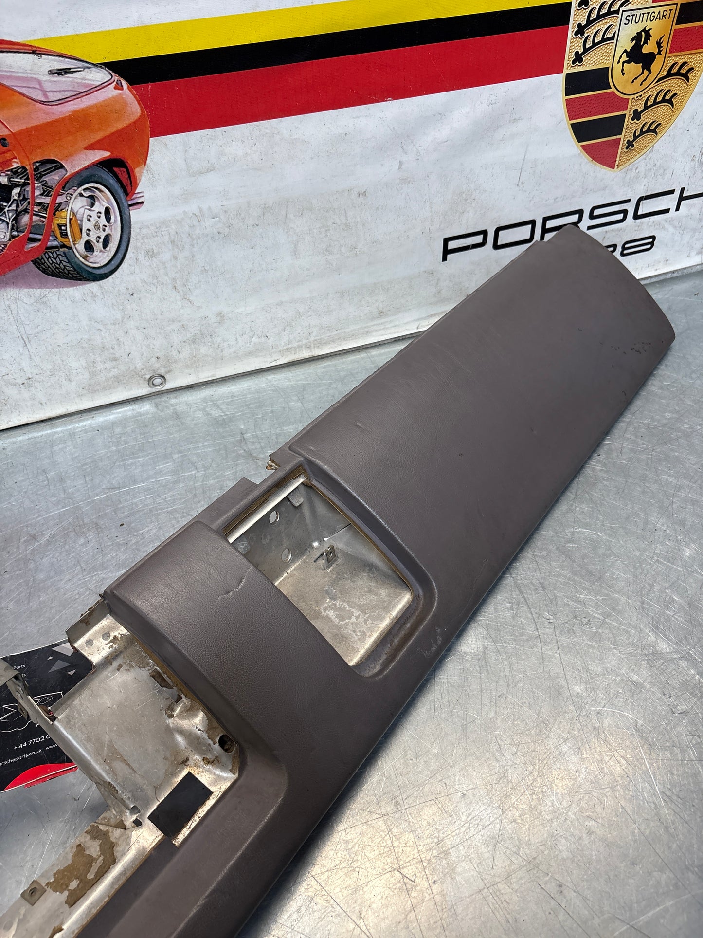 Porsche 911 964 dashboard lower knee protection trim, grey leather, used 96455207304 / 96455207300