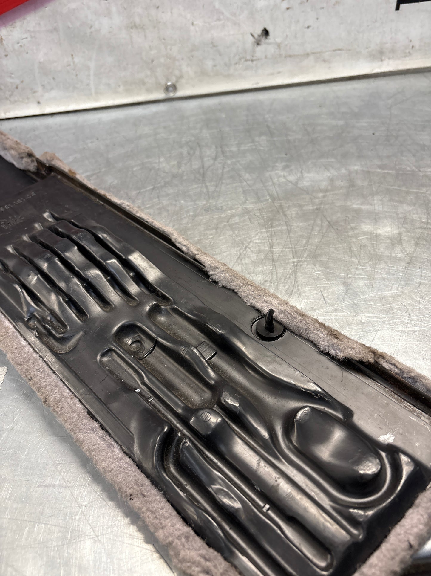 Porsche 928 grey carpeted Tool kit panel cover, used 92855118106