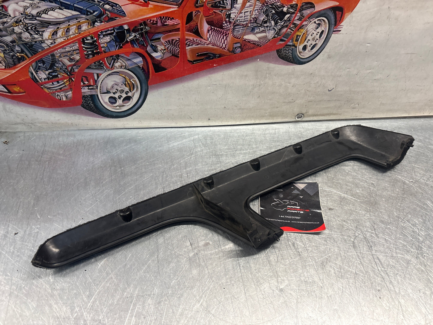 Porsche 944 right front door carpeted lower pocket, black, used 94455527400