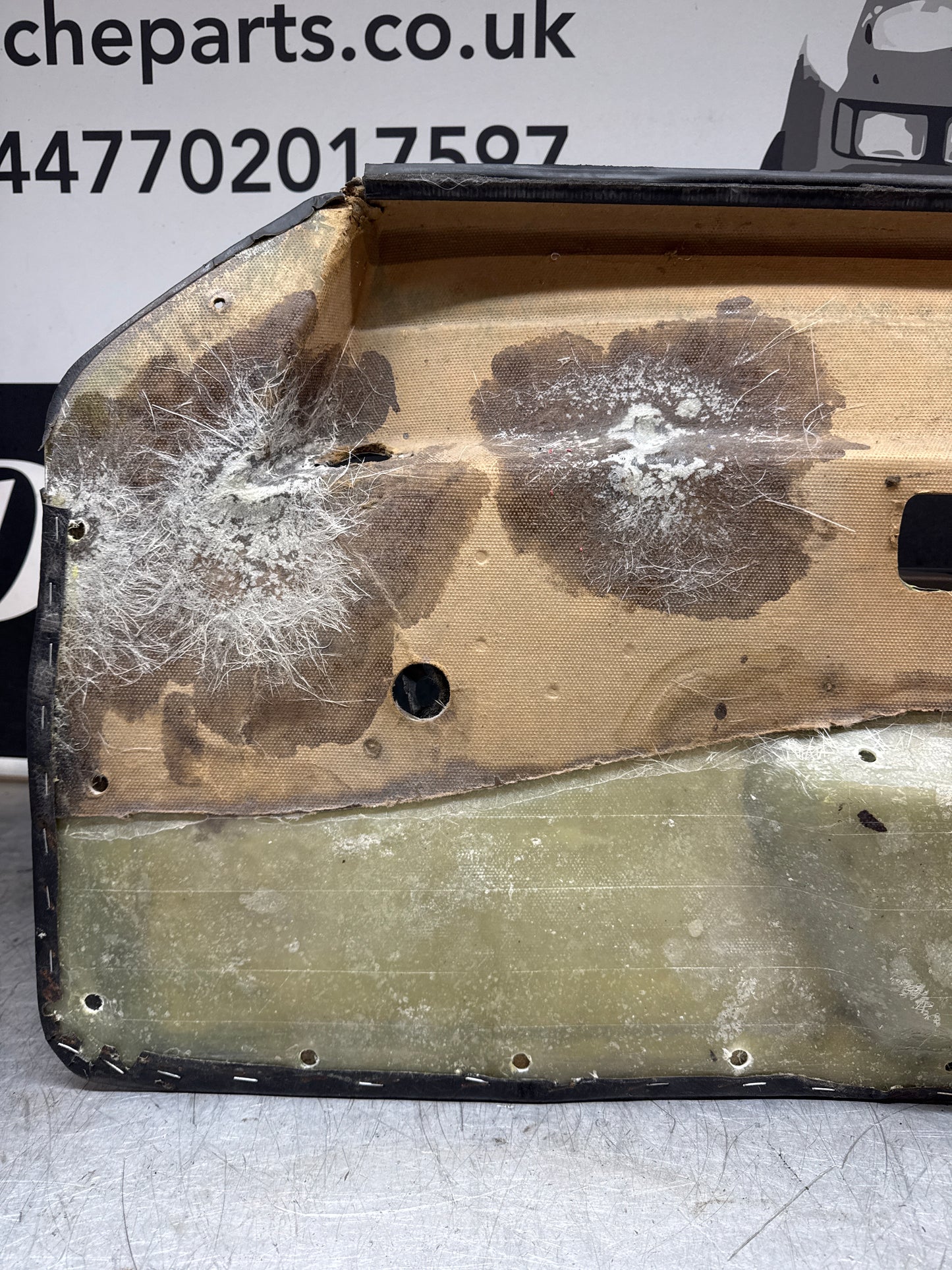 Porsche 924 Black LHD Left door card. Manual window (non electric). Fibreglass repaired. 477867012