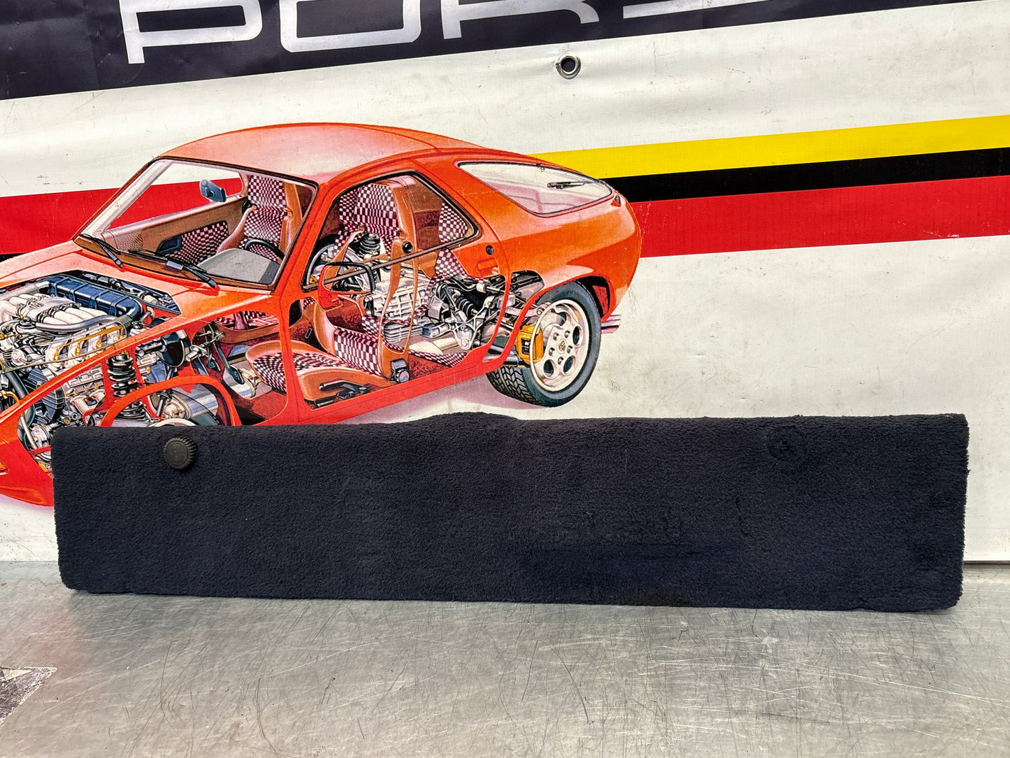 Porsche 928 blue carpeted Tool kit panel cover, used 92855118105