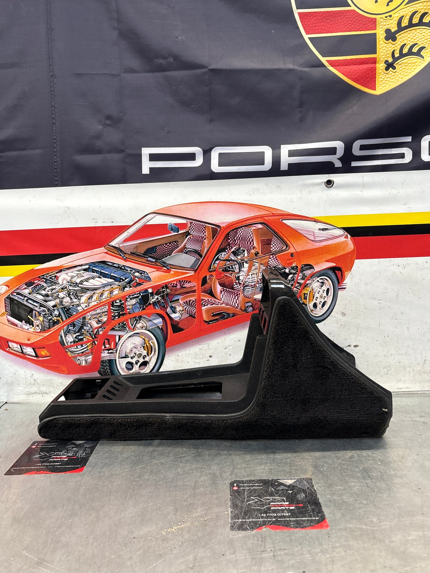 Porsche 924 centre console black, no switch holes 477857951  used