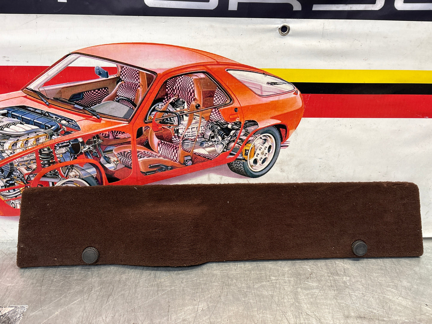 Porsche 928 brown carpeted Tool kit panel cover, used 92855118105