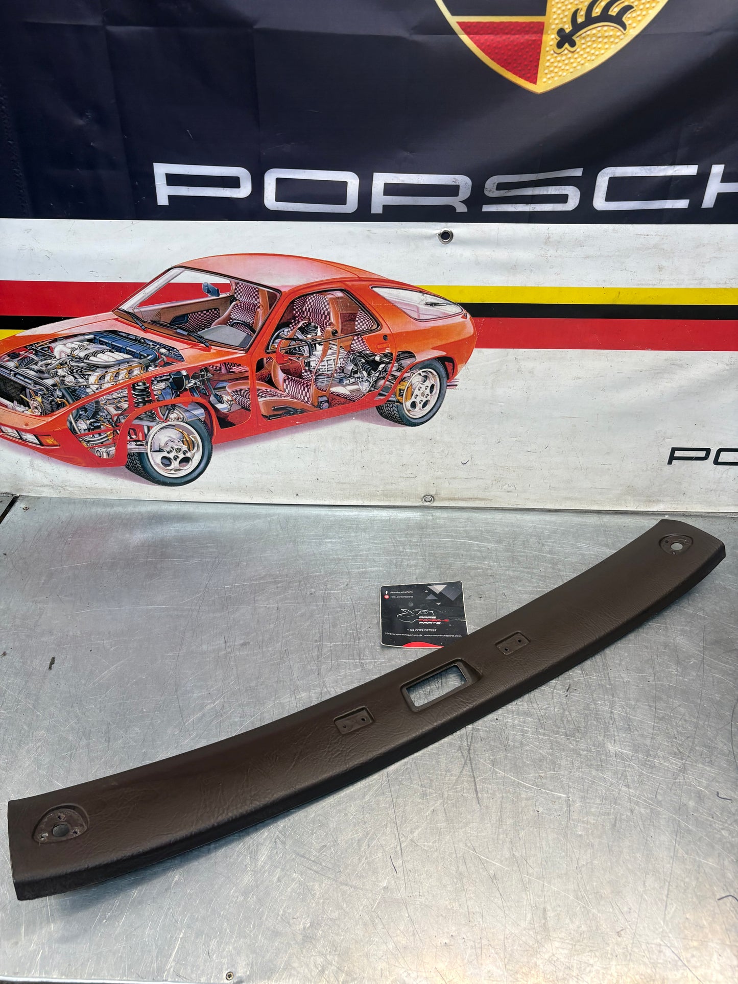 Porsche 924 944 -85.5 front roof / sun visor trim, brown 477867511, used