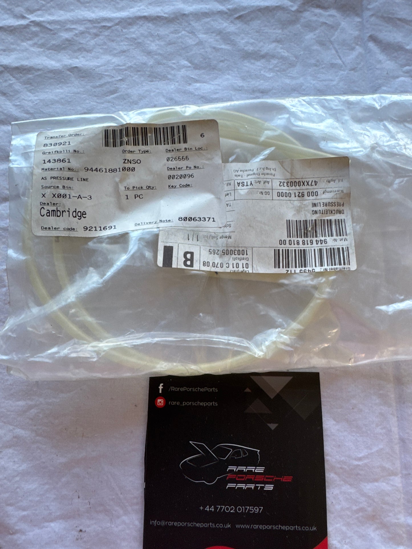 Porsche 944 pressure line 94461881000 NOS