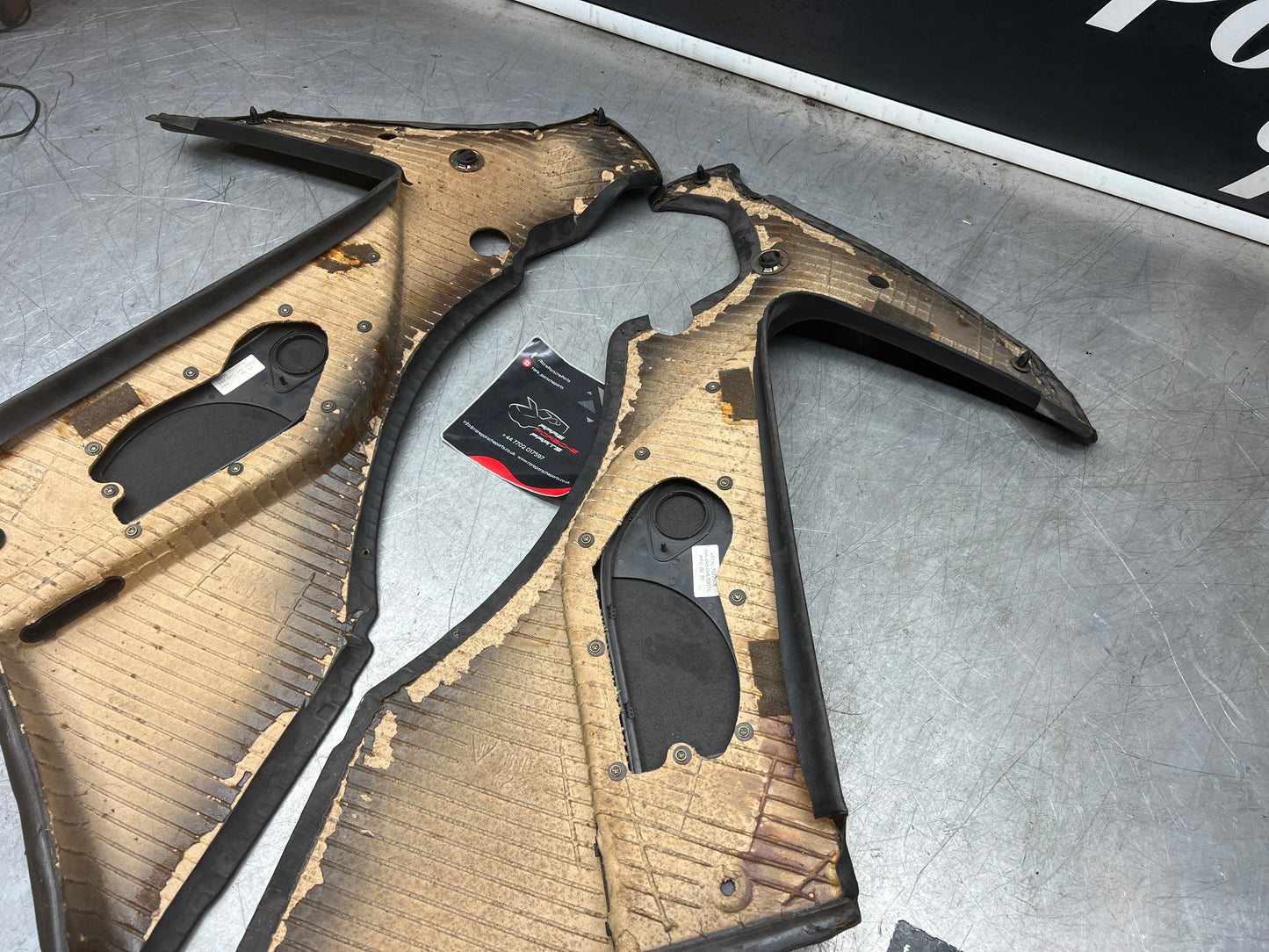 Porsche 944 Turbo S2 Black rear interior C Post trims/cards with M490 sound package, used 94455502113 / 94455502213