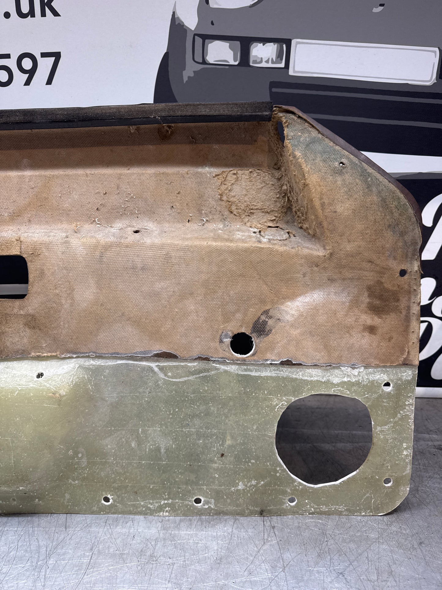 Porsche 924/ Early 944 Brown Script Bare door card. Fibreglass repaired. 477867012