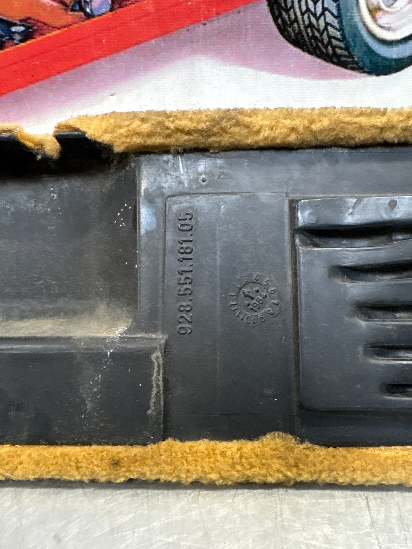 Porsche 928 beige carpeted Tool kit panel cover, used 92855118105