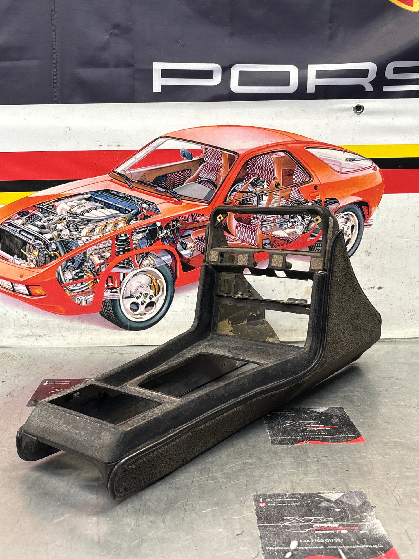 Porsche 924 centre console black, no switch holes 477857951 / 477857969 used