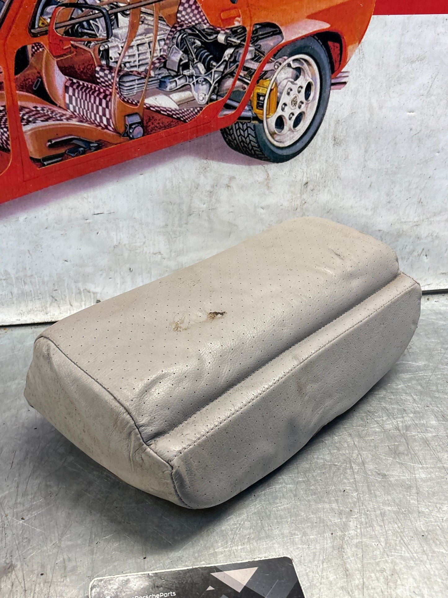Porsche 928 rear right seat upper cushion, leather, grey, used 92852204650