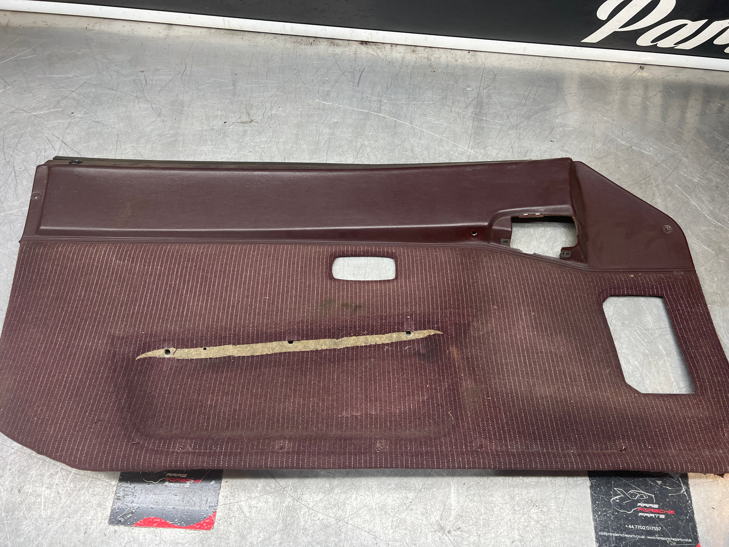 Porsche 944 left burgundy pinstripe door card for late cars from 85.5 944555017