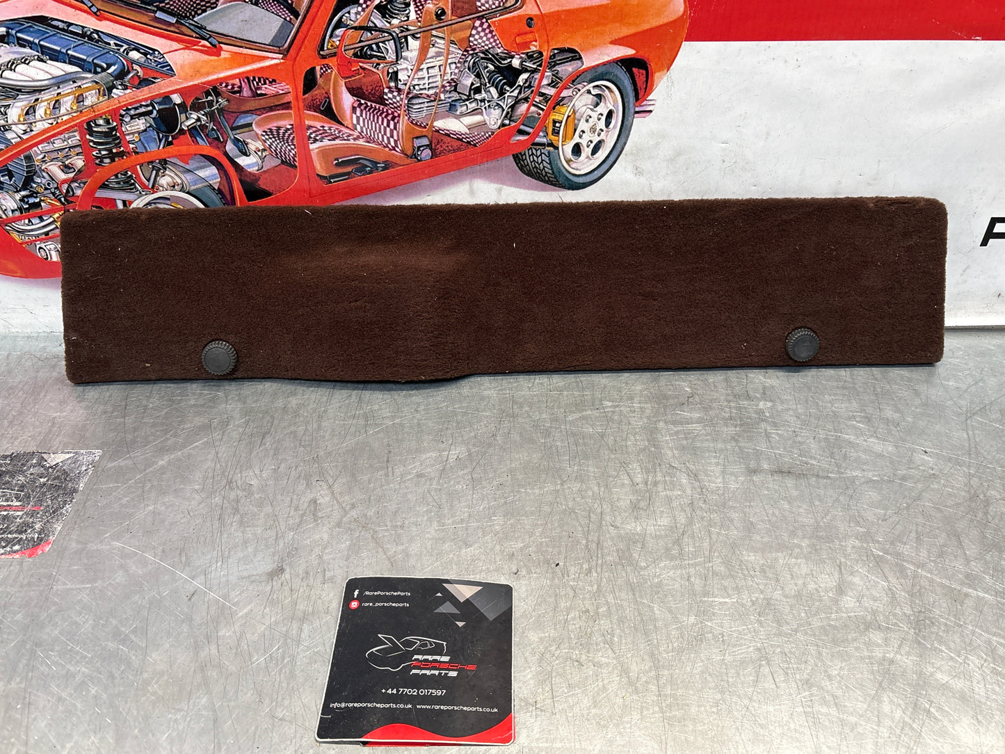 Porsche 928 brown carpeted Tool kit panel cover, used 92855118105