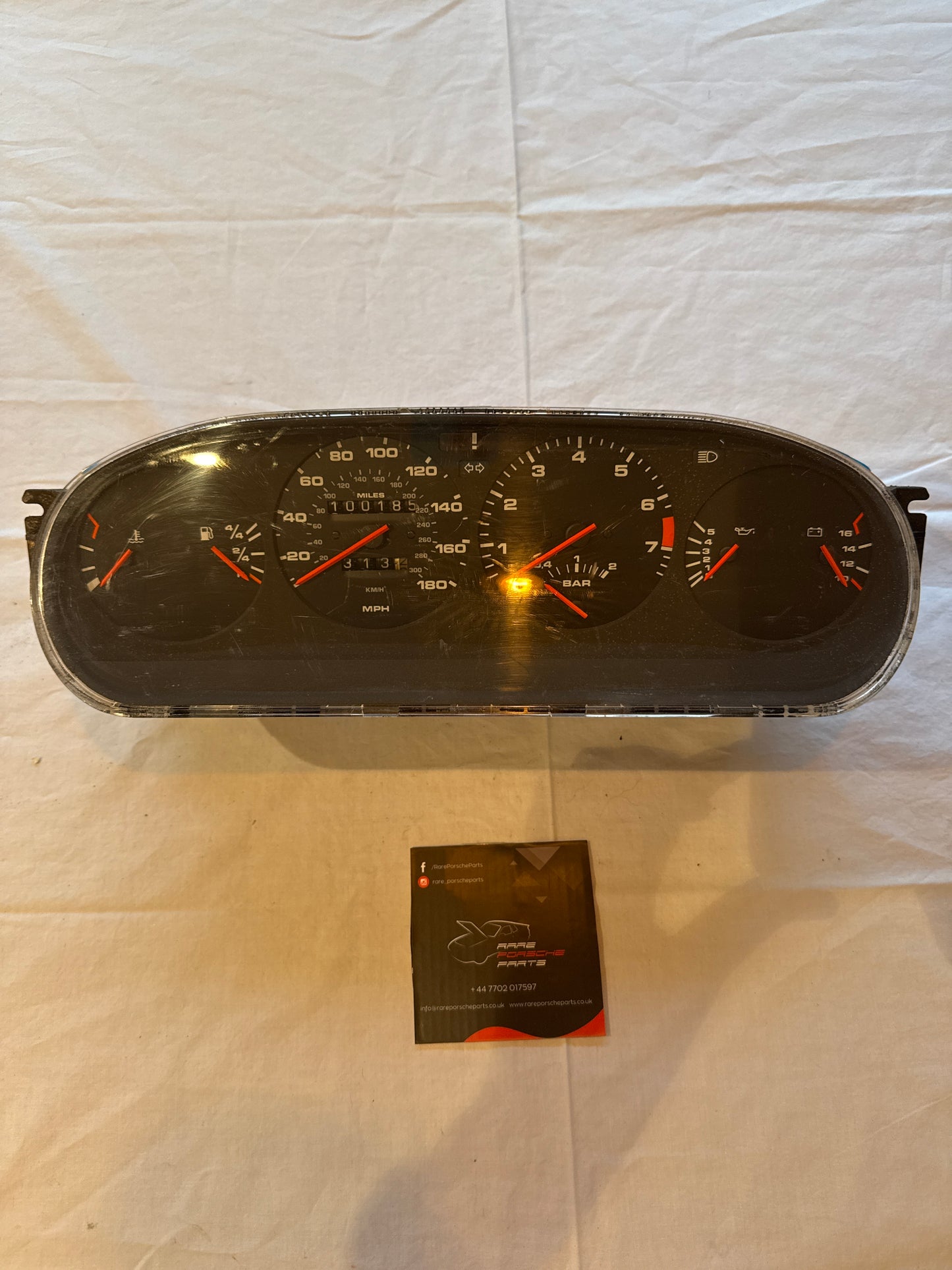Porsche 944 Turbo dash clock binnacle pod speedometer, 95264131102 used 100185 miles plastic screen has some small scratches
