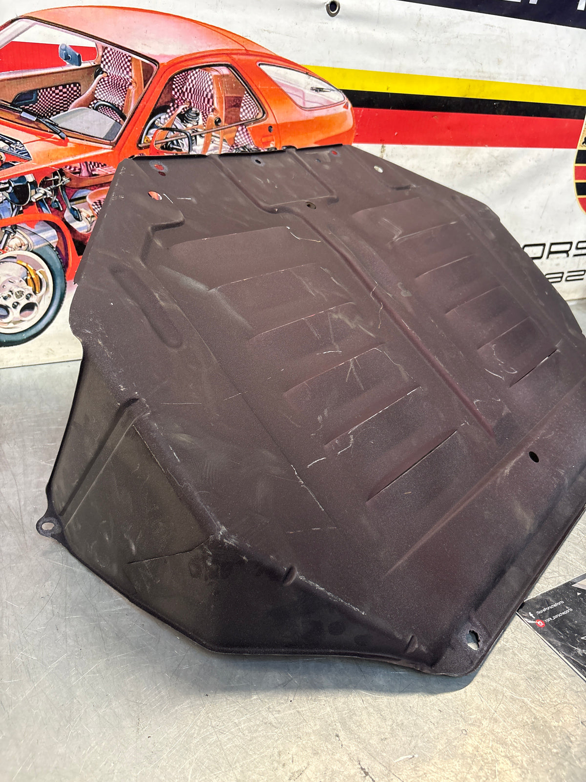 Porsche 944 engine tray / belly pan / undertray used. Aluminiun, shot blasted 94434116103