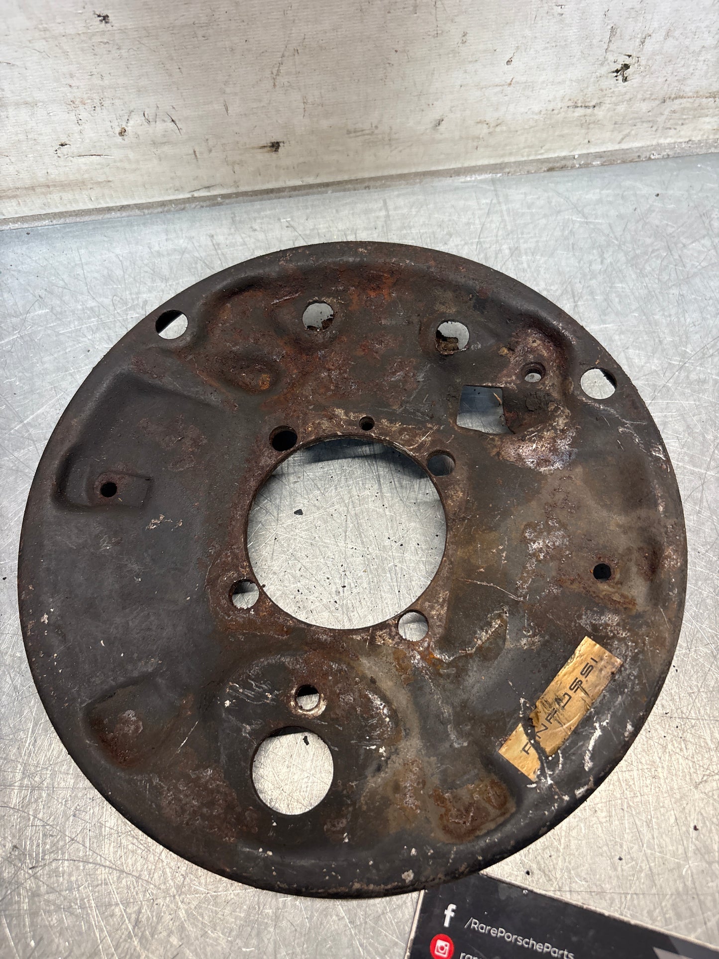Porsche 924 rear right brake dust shield, used 113609440E