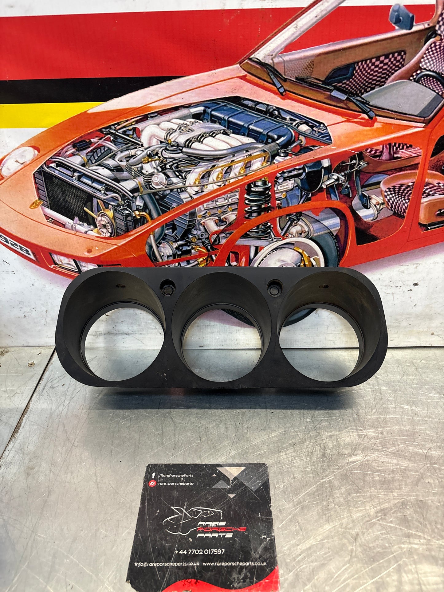 Porsche 924S dash binnacle dial panel speedo surround 477857283 black, without high beam hole, used