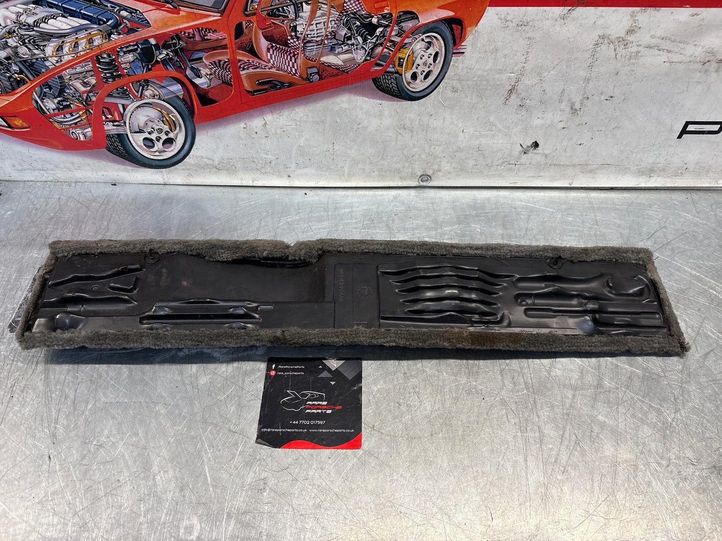 Porsche 928 grey carpeted Tool kit panel cover, used 92855118106