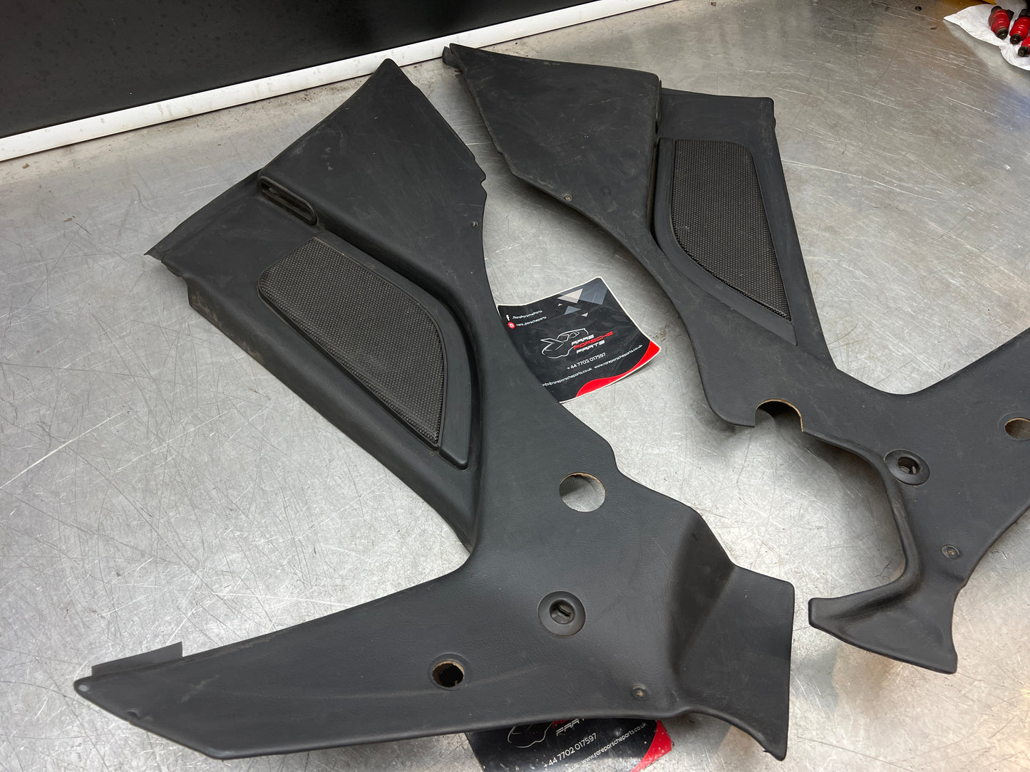 Porsche 944 Turbo S2 Black rear interior C Post trims/cards with M490 sound package, used 94455502113 / 94455502213