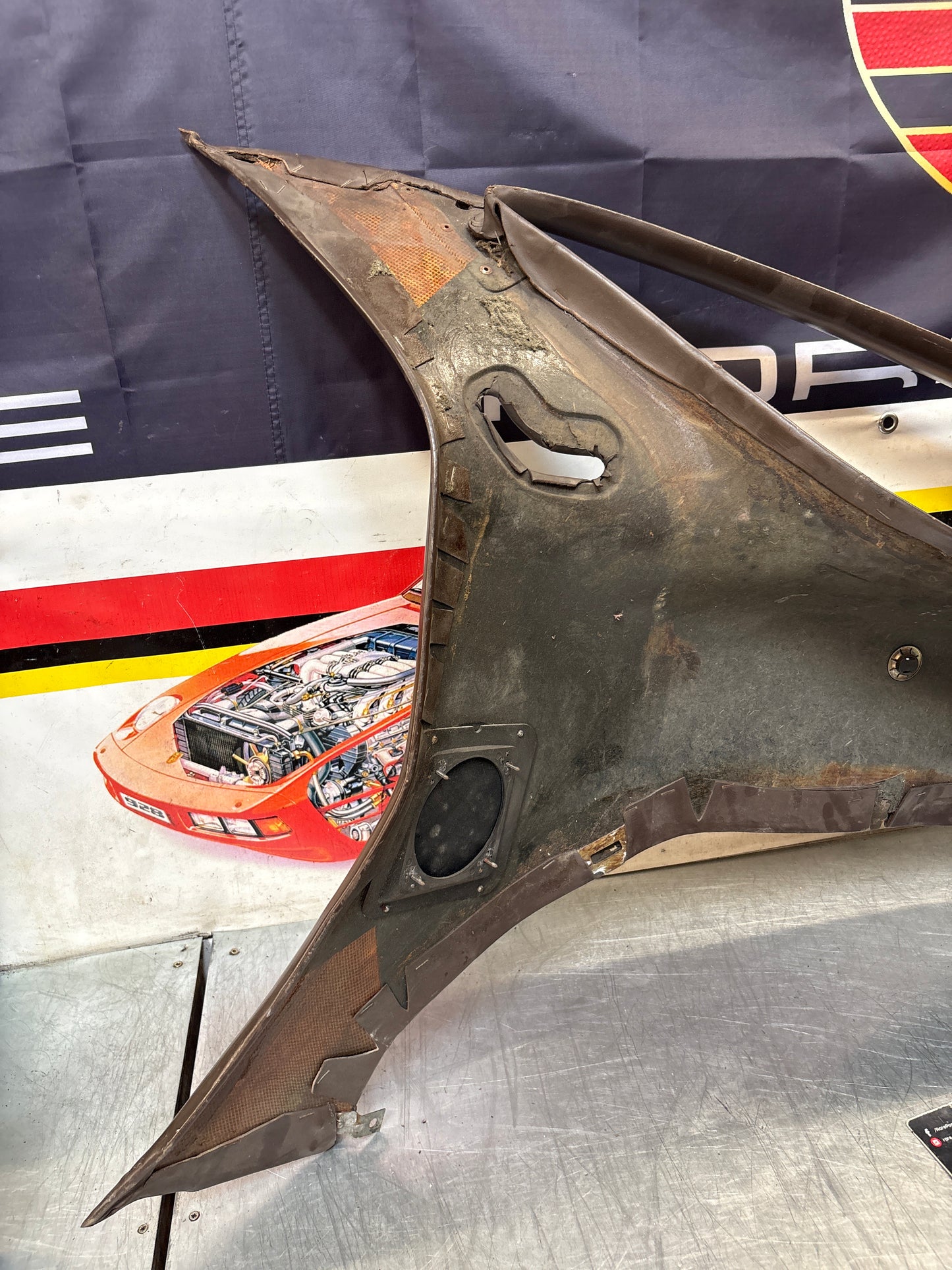 Porsche 928 early left side lower side trim panel, without loudspeaker, brown used 92855502102