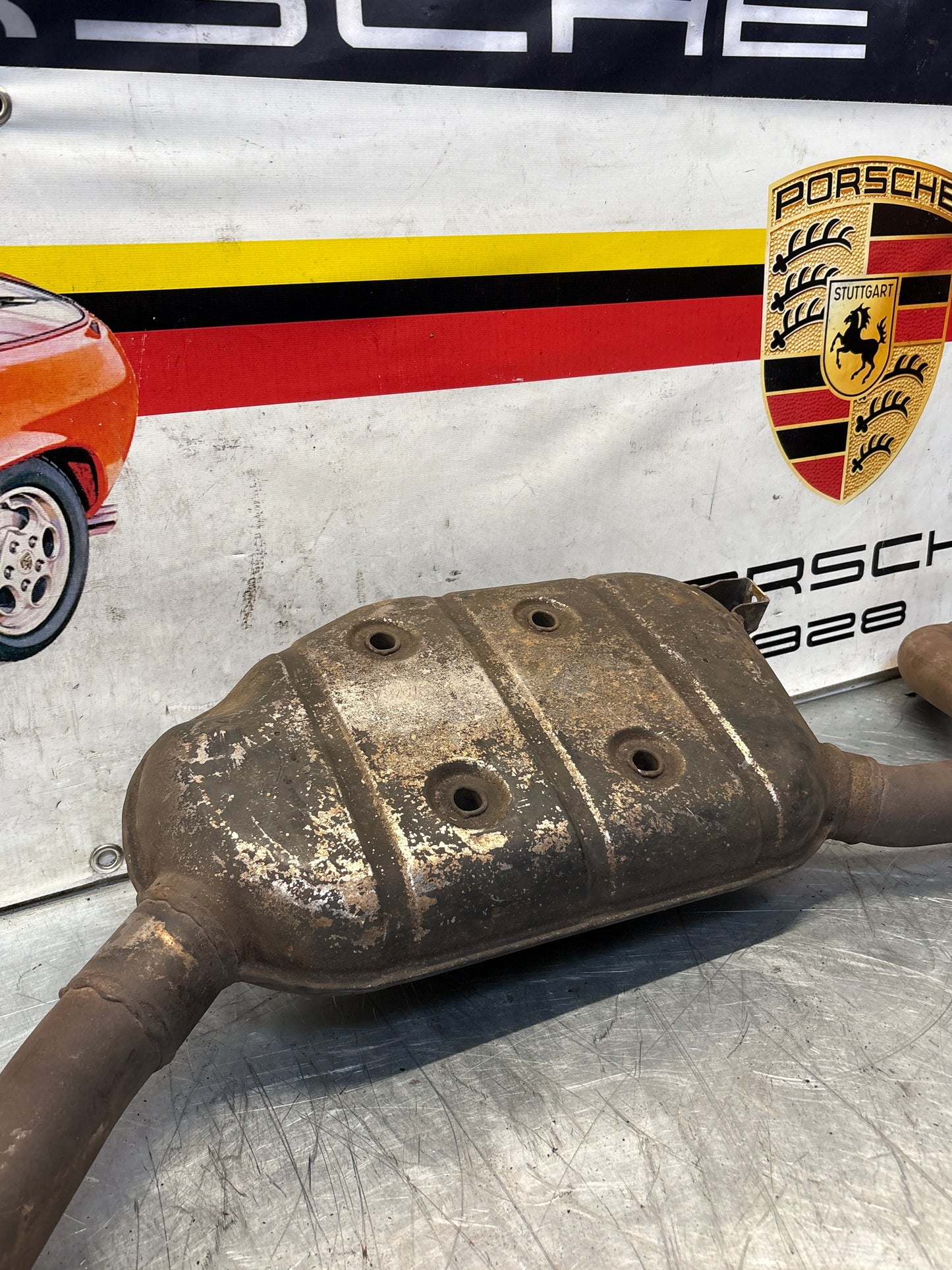 Porsche 928 Left side silencer, used 92811109301