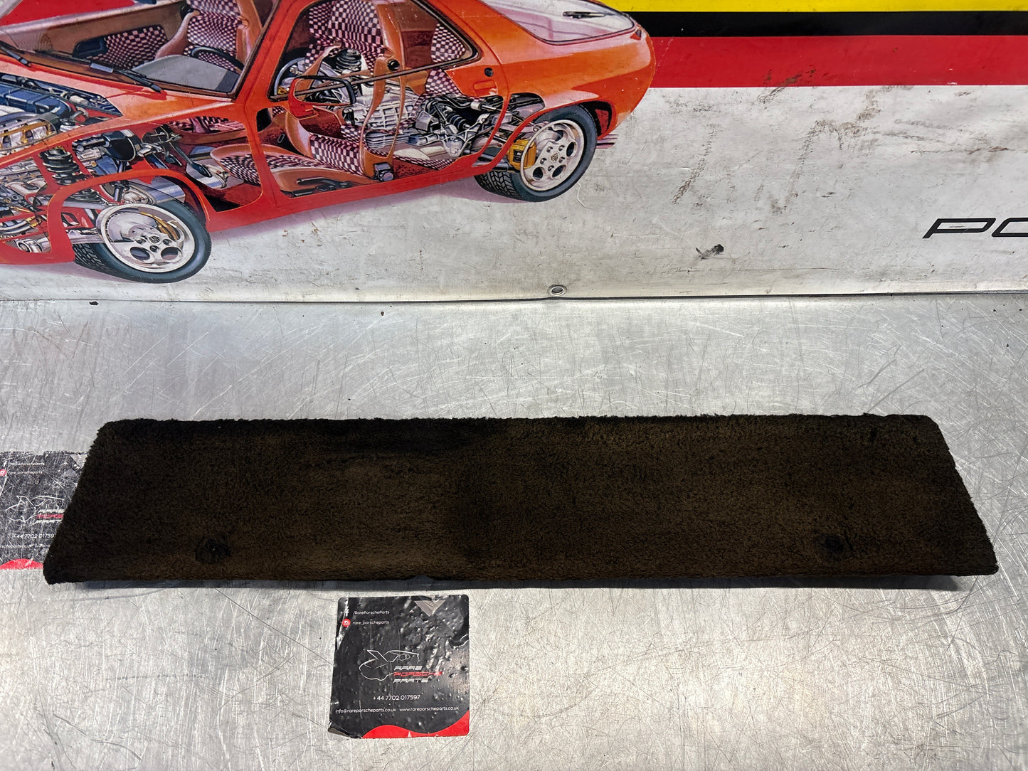 Porsche 928 black carpeted Tool kit panel cover, used 92855118105