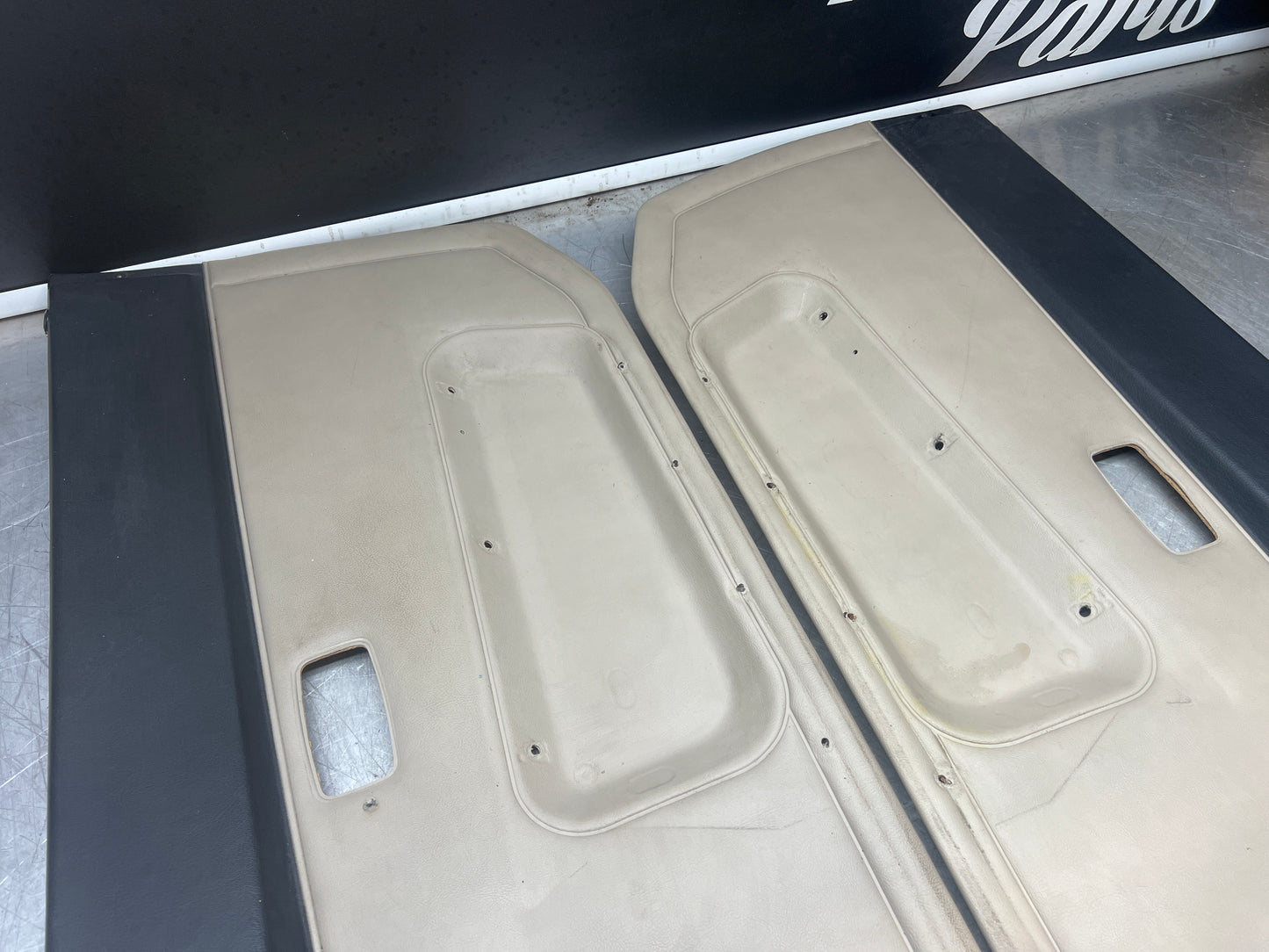 Pair Of Porsche 944 black / cream / white door cards 94455501701 94455501801 used, nice condition.
