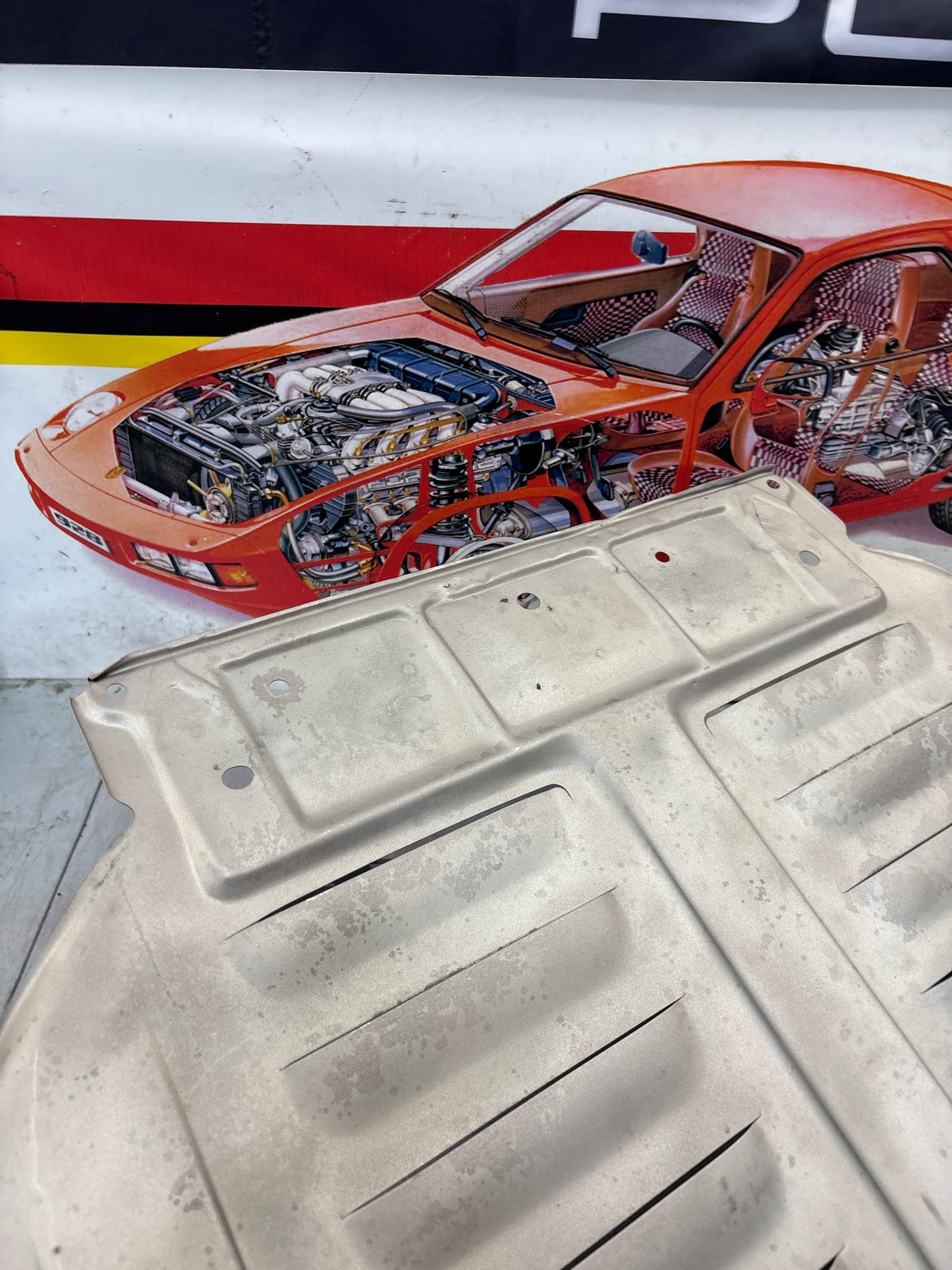 Porsche 924 early steel engine tray / belly pan / undertray used 477407583C refurbished