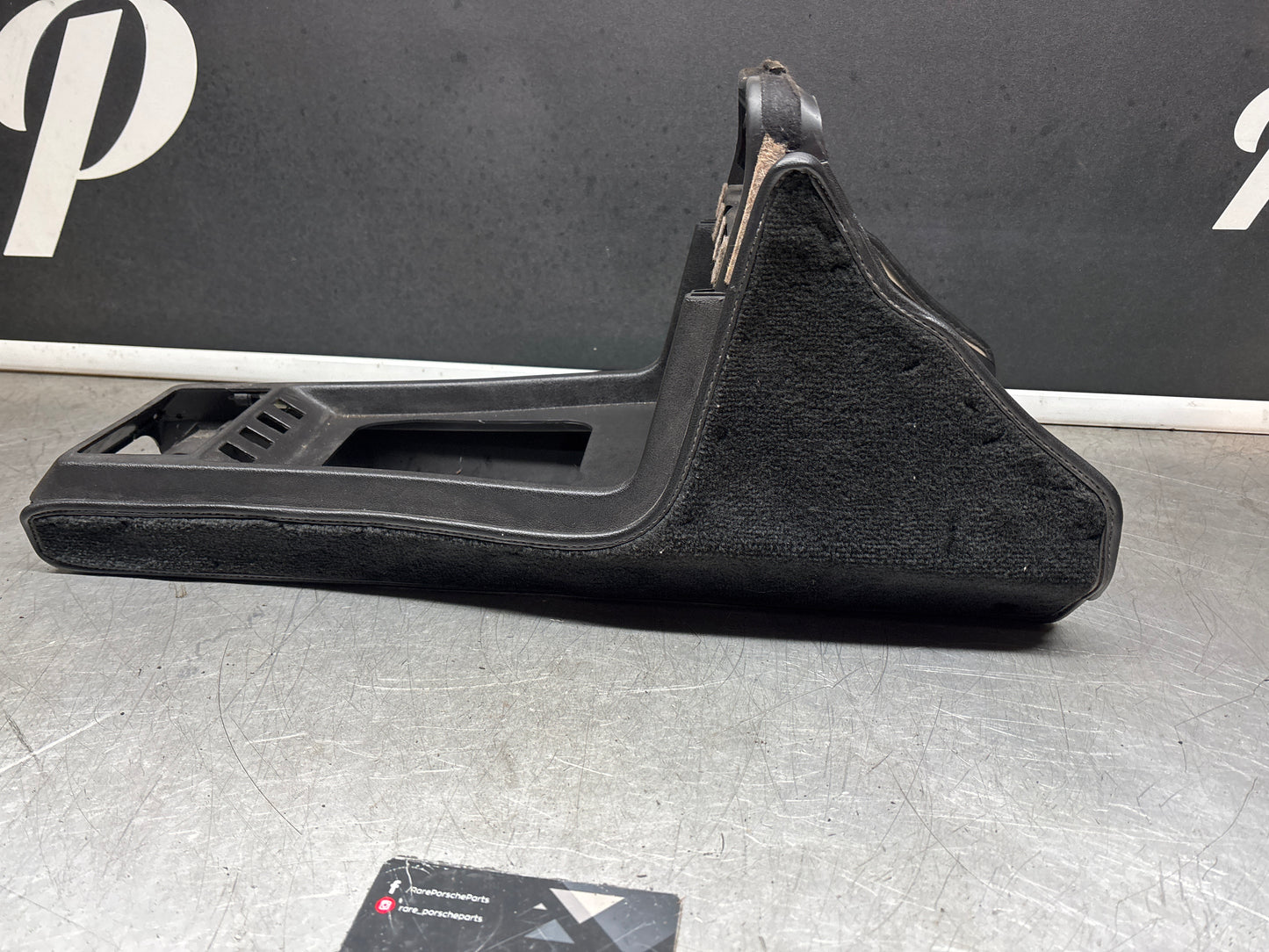 Porsche 924 944 centre console black with black carpet one switch hole 477857969 / 477857951 used