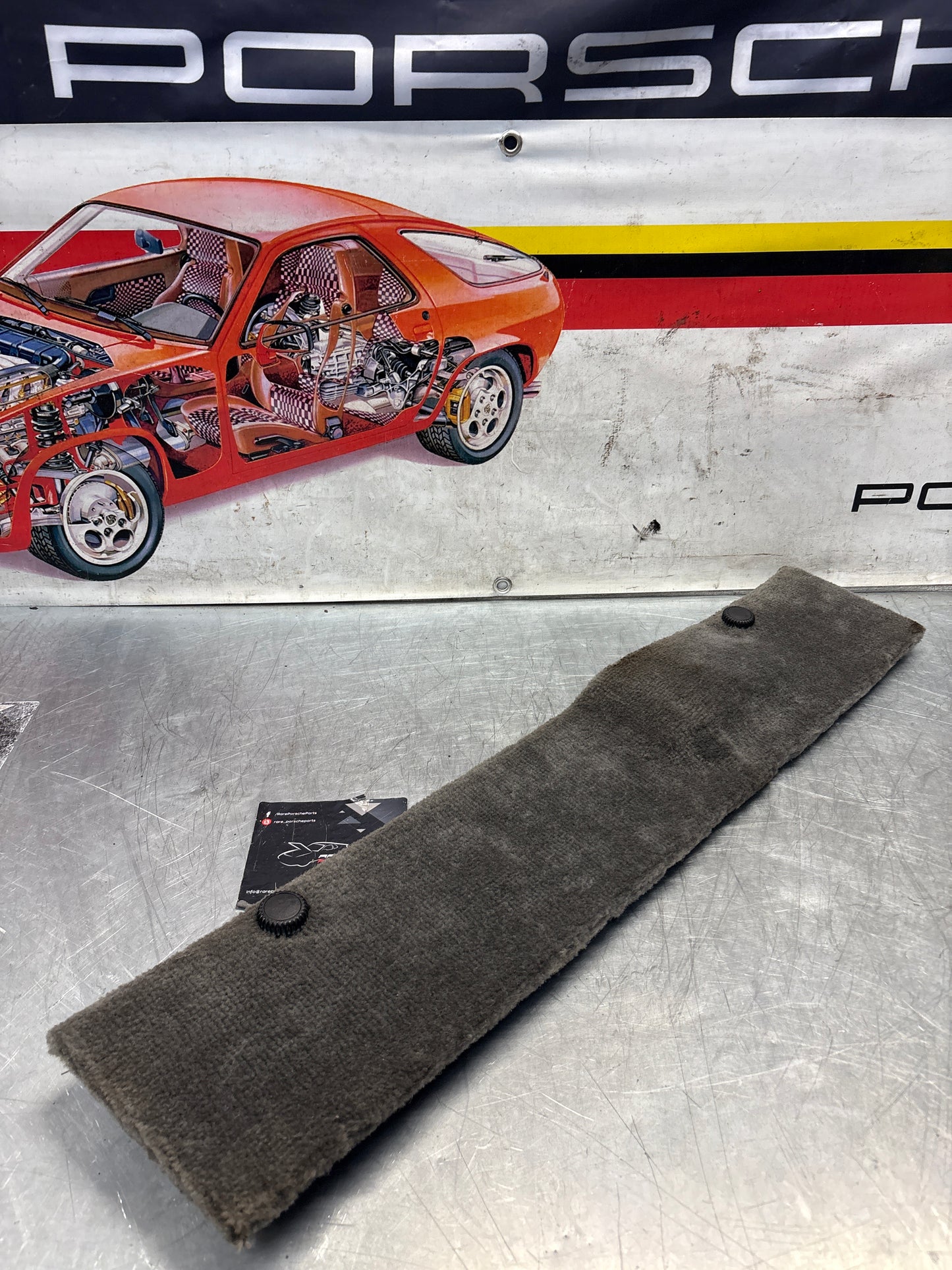 Porsche 928 grey carpeted Tool kit panel cover, used 92855118106