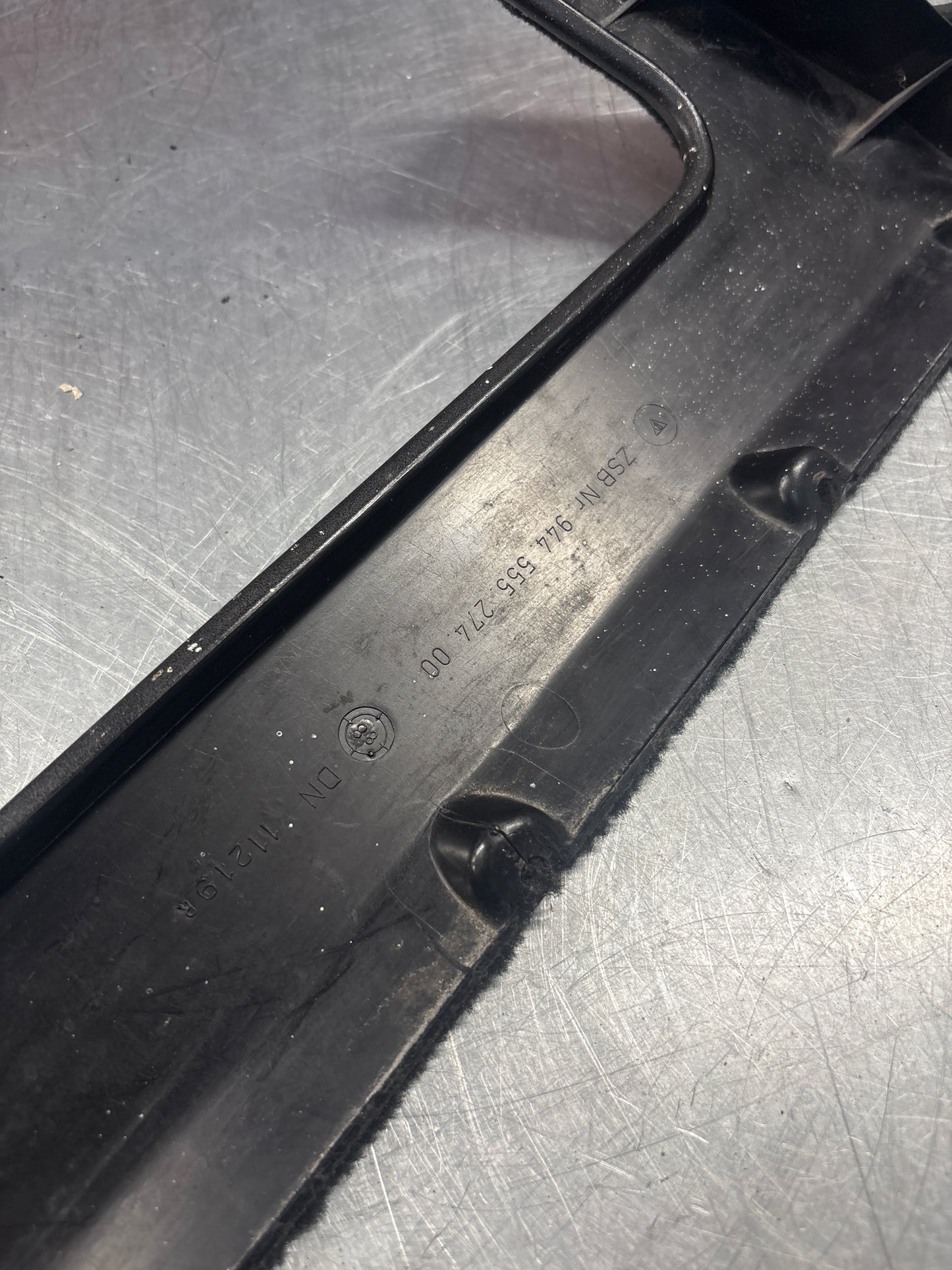 Porsche 944 right front door carpeted lower pocket, black, used 94455527400