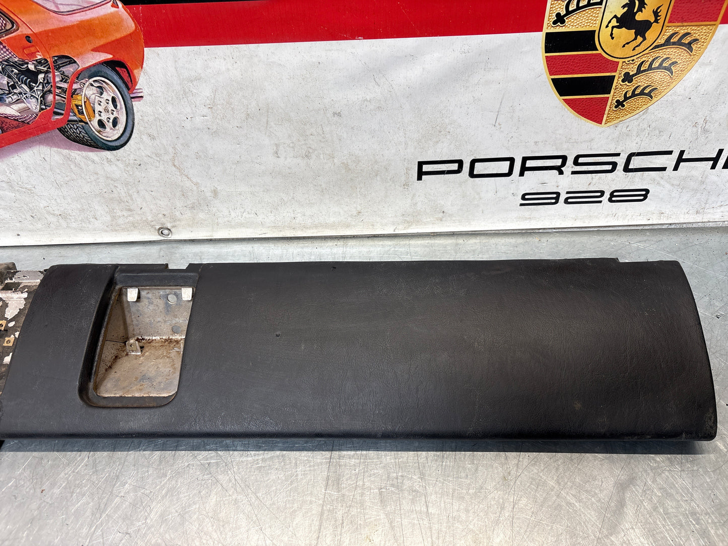 Porsche 911 964 dashboard lower knee protection trim, black leather, used 96455207304 / 96455207300