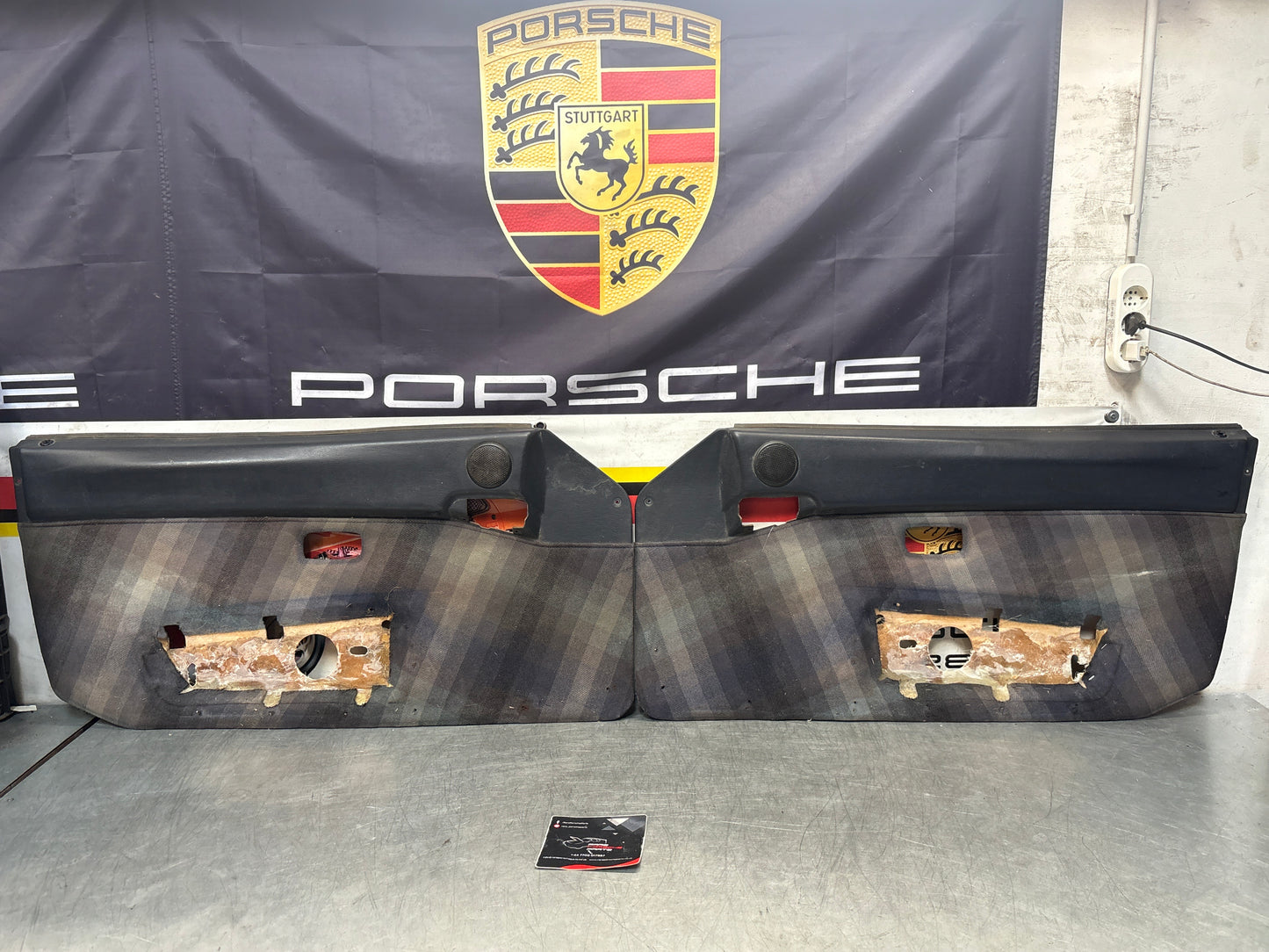 Pair Of Porsche 944 blue chequered door cards 94455501701 94455501801 used, refurbished.