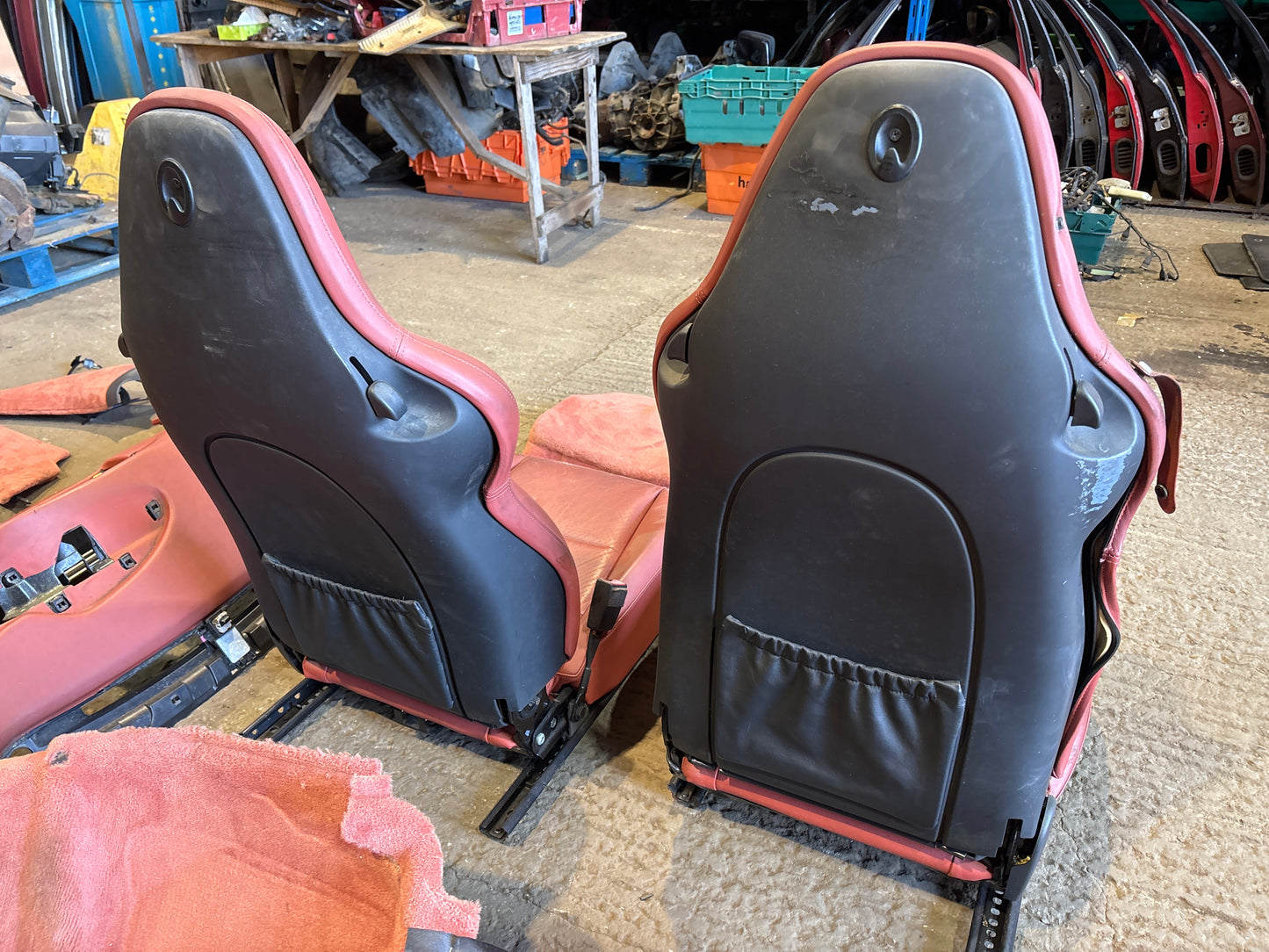 Porsche Boxster 986 complete red interior with Wingback sport seats, used, RHD car