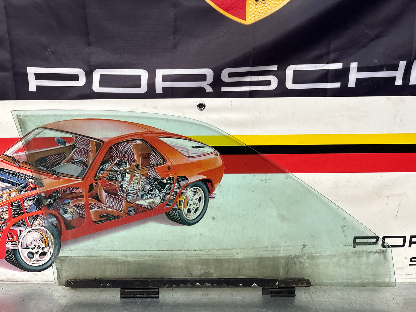 Porsche 944 Left side door glass, tinted green used 94454202301