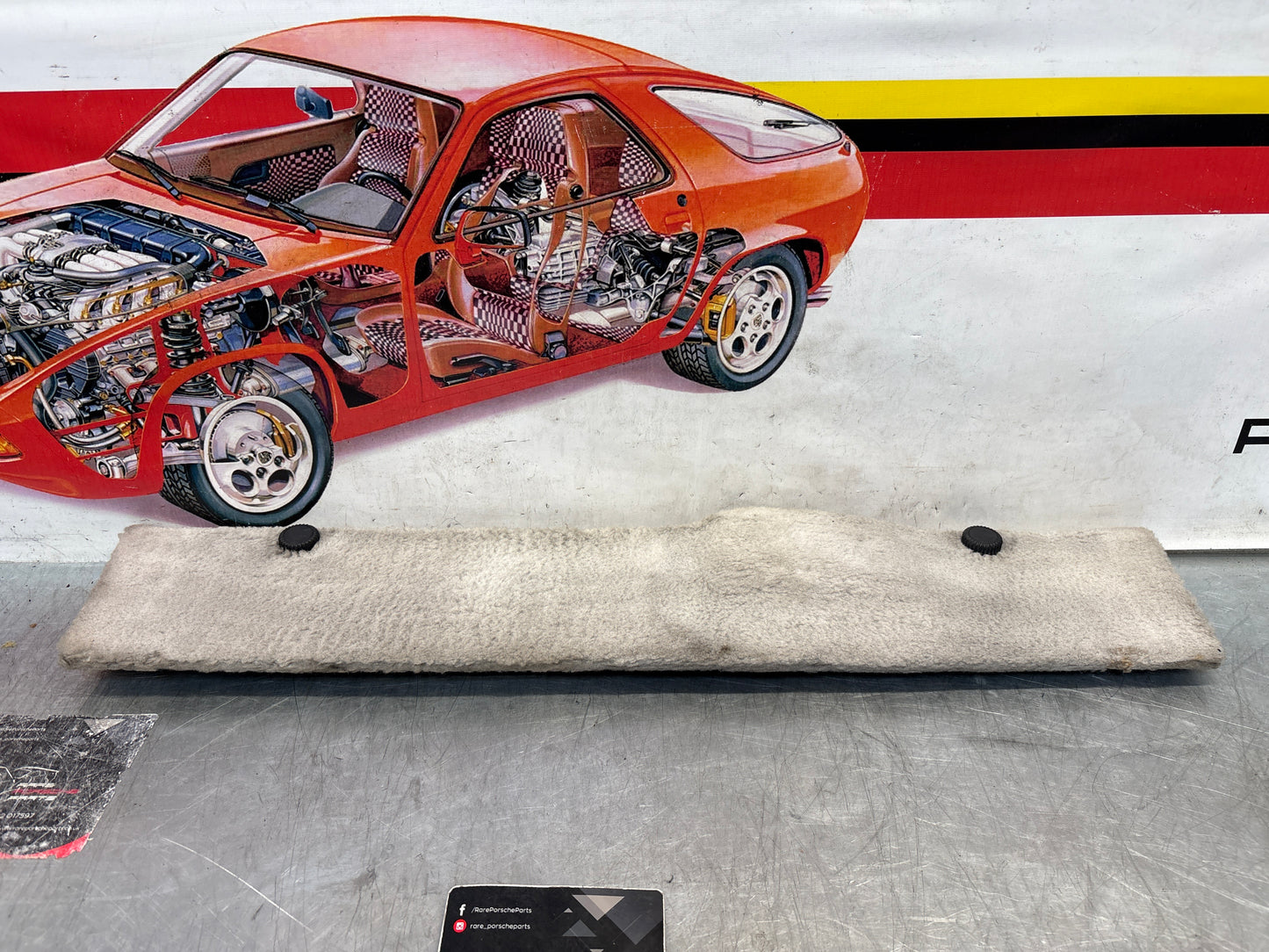 Porsche 928 white carpeted Tool kit panel cover, used 92855118106