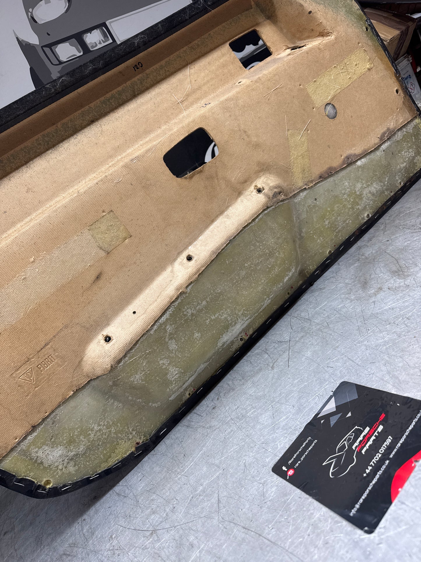 Porsche 924/ Early 944 Black RHD Drivers door card, Porsche Script. Fibreglass repaired. 478867011