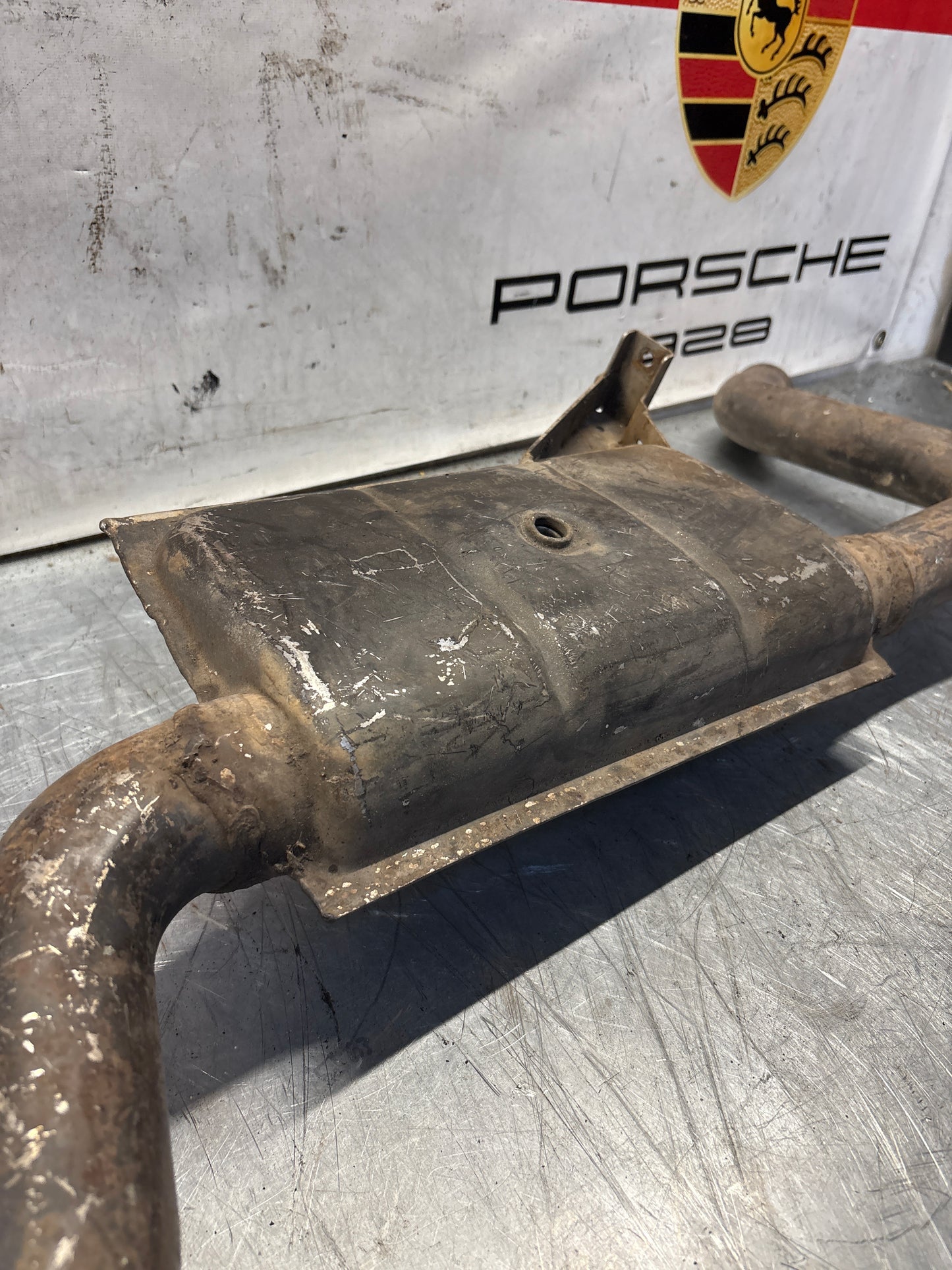 Porsche 928 S4 left middle silencer, used 92811109303