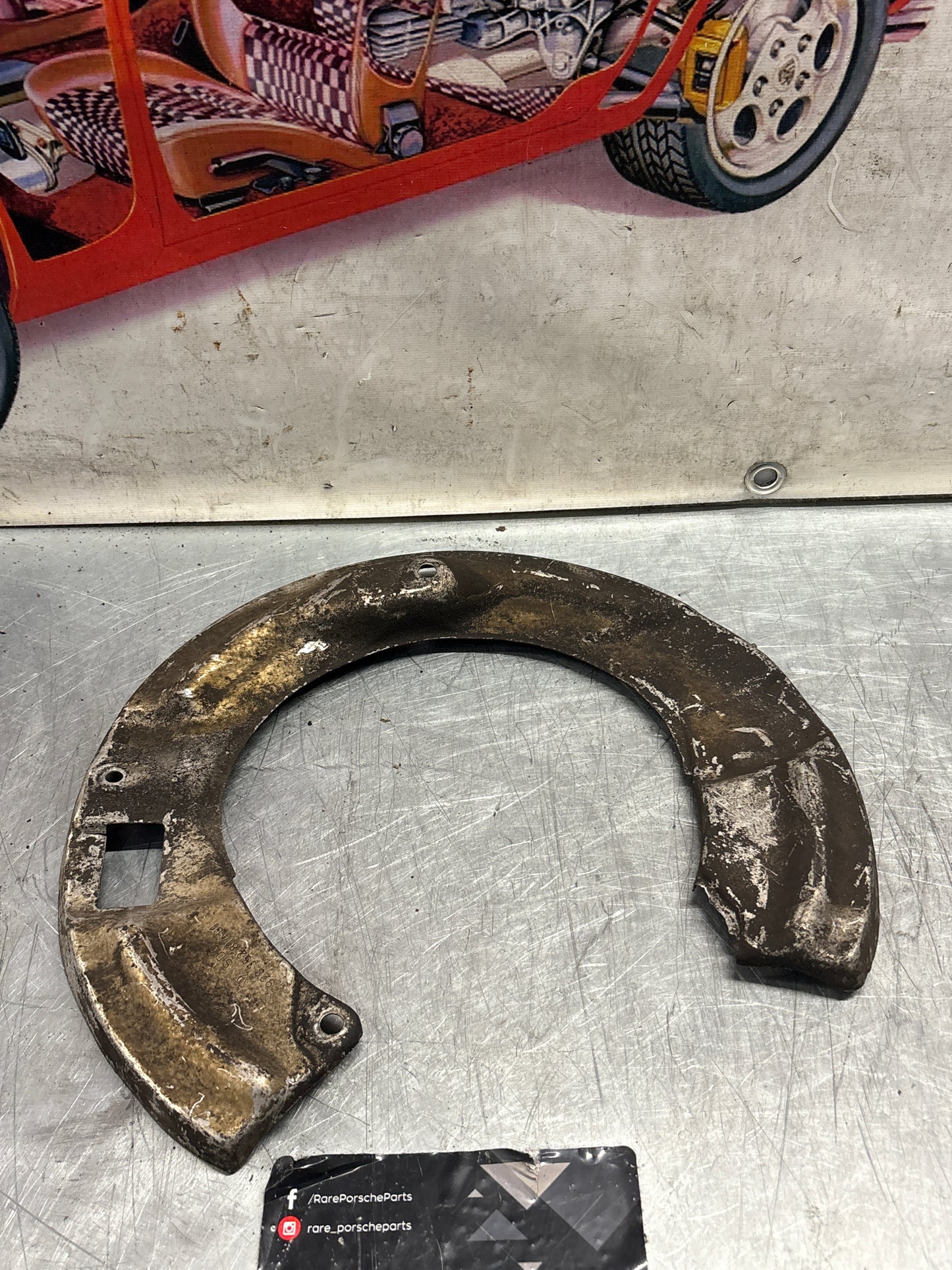 Porsche 928 S4 rear right brake dust cover plate, used 92835281405