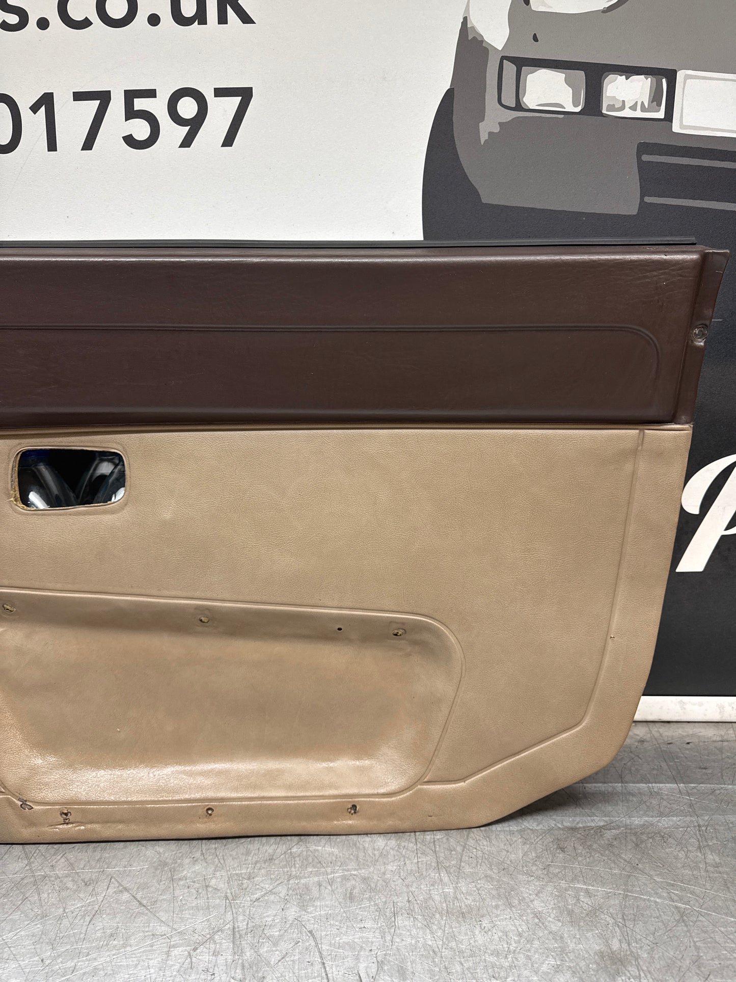 Porsche 924/944 early Porsche brown / cream door card pair. used condition left side, Rhd, 478867011