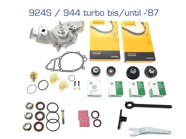 Porsche 924S &amp; 944 2,5 inc Turbo (-87)8V Haupt-Service-Kit. Inkl. Nockenriemen und Wasserpumpe