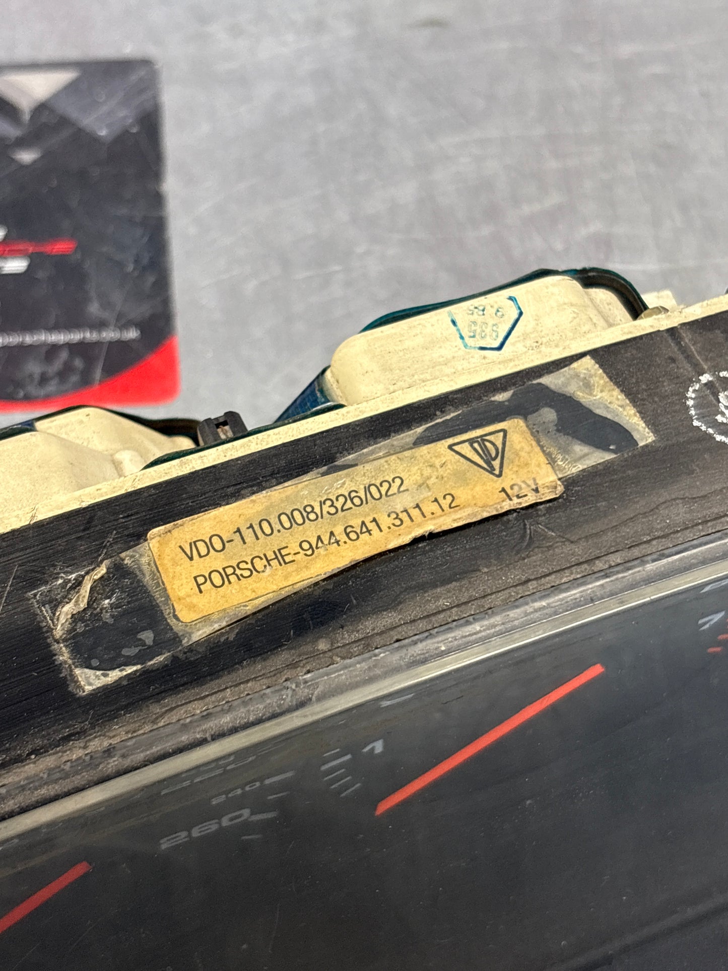 Porsche 944 dash clock binnacle pod speedometer, showing 103692 Km, used 94464131112