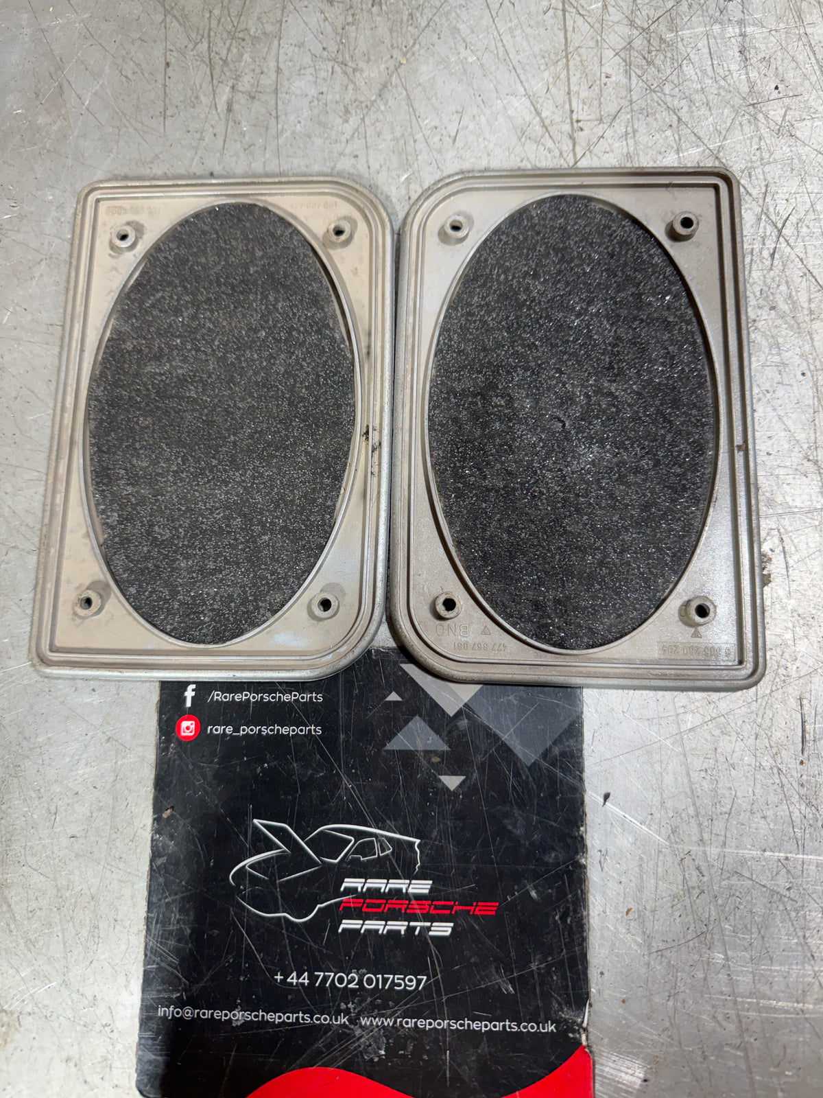 Porsche 924/944 pairs of door speaker grill trim cover in painted silver 477867081 / 8605260192 used