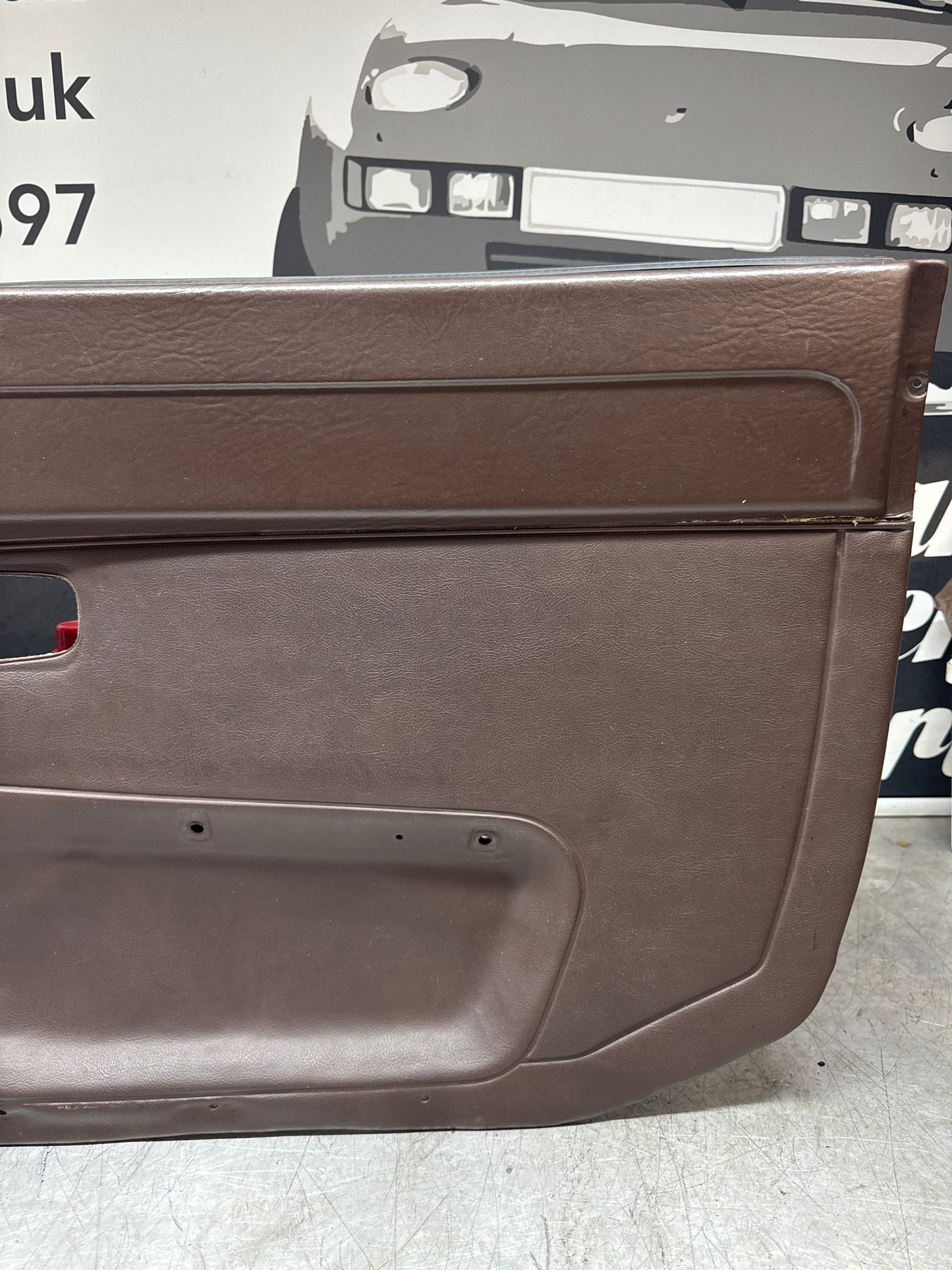 Porsche 924 / Early 944 brown RHD Drivers door card. Fibreglass repaired. 478867011