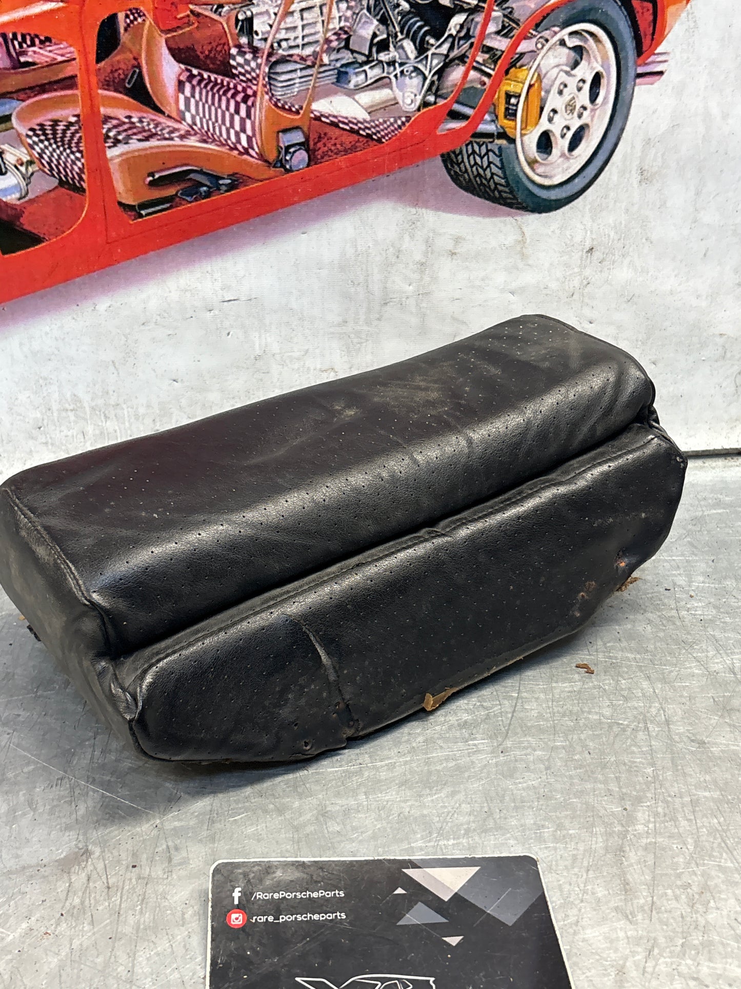Porsche 928 rear left seat upper cushion, leather, black, used 92852204550