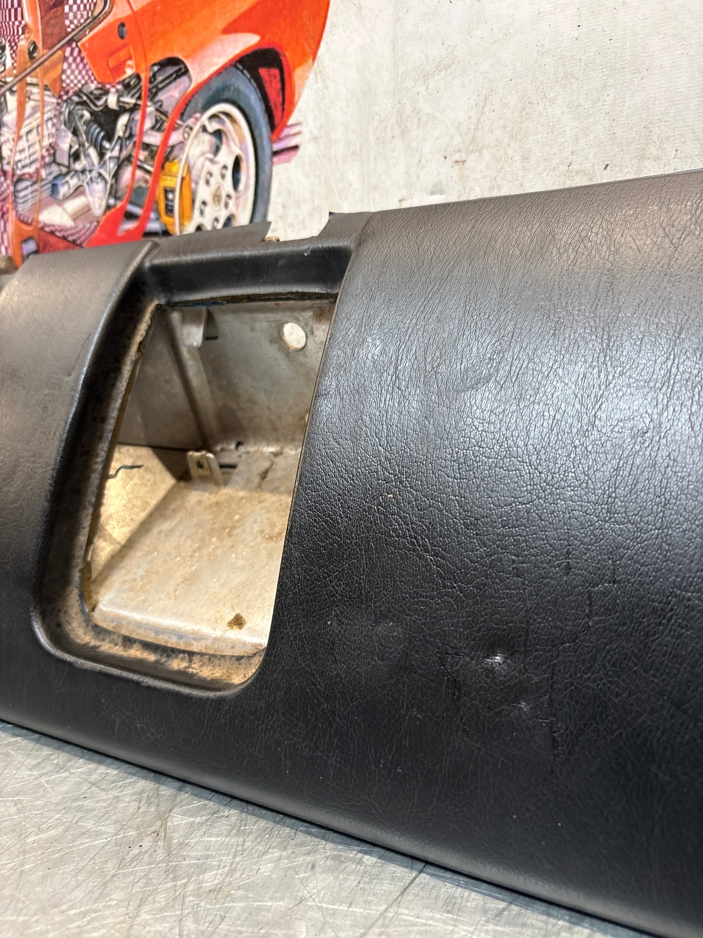 Porsche 911 964 dashboard lower knee protection trim, black leather, used 96455207304 / 96455207300