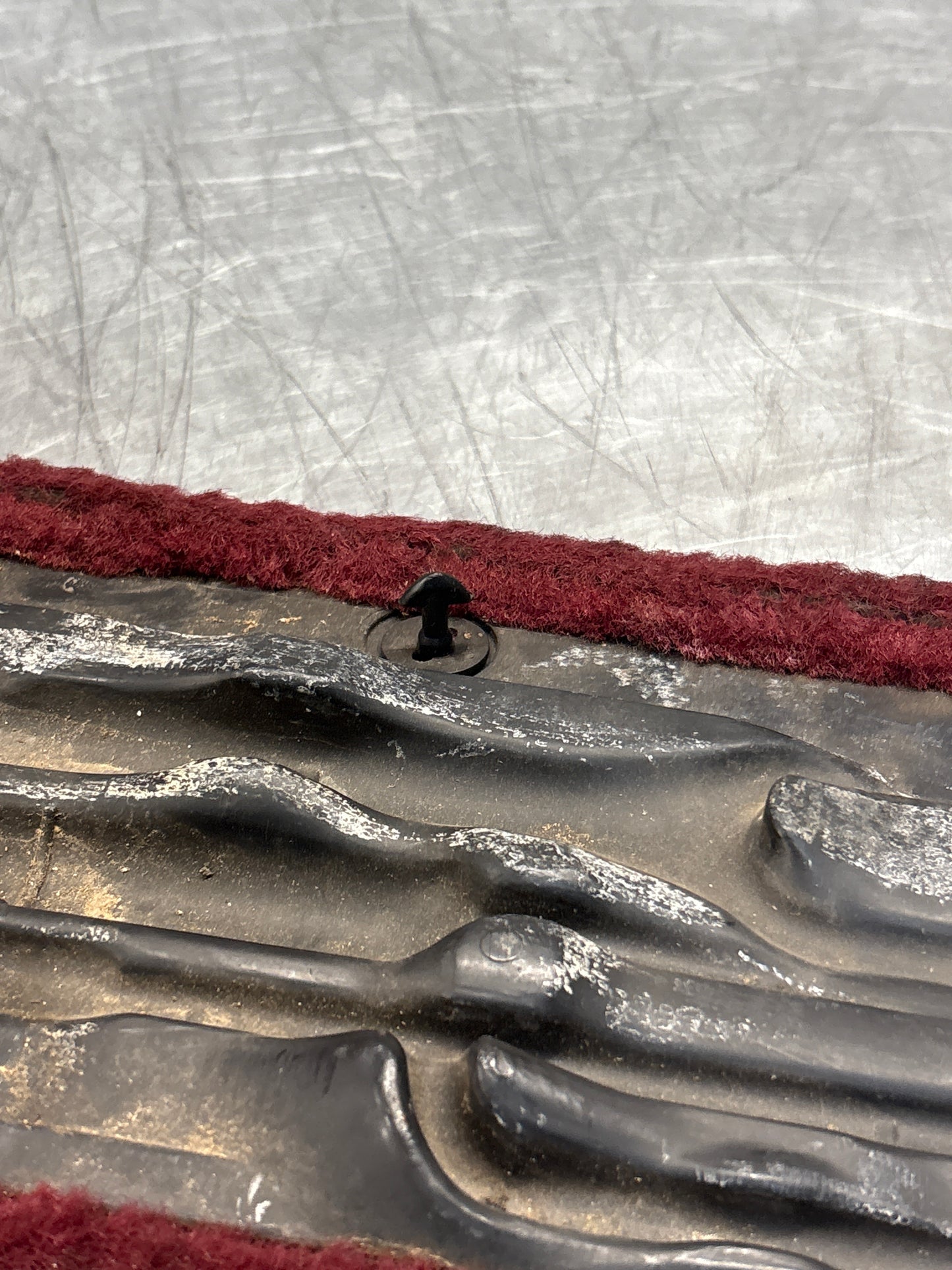 Porsche 928 burgundy carpeted Tool kit panel cover, used 92855118106